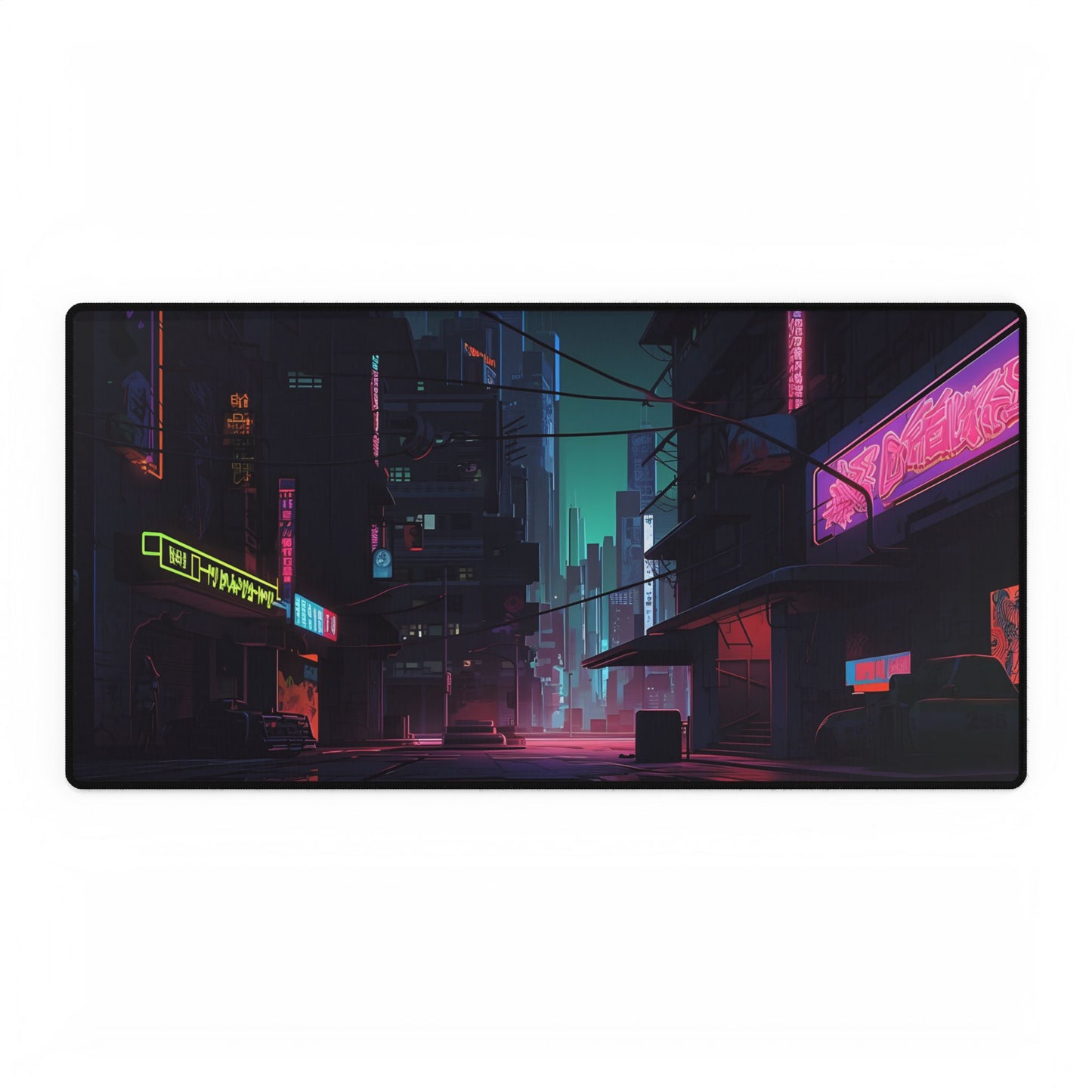 Nightfall in Neo-City: A Melancholic Cyberpunk Scene - Desk Mat
