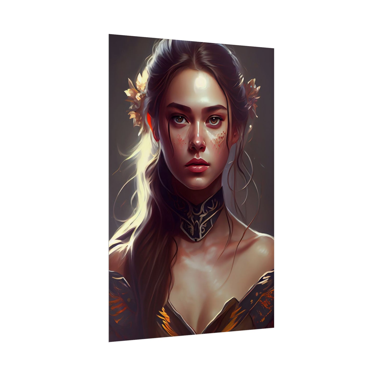 Stunning Female Portrait: Brown Hair Artwork in a Dramatic Style - Poster
