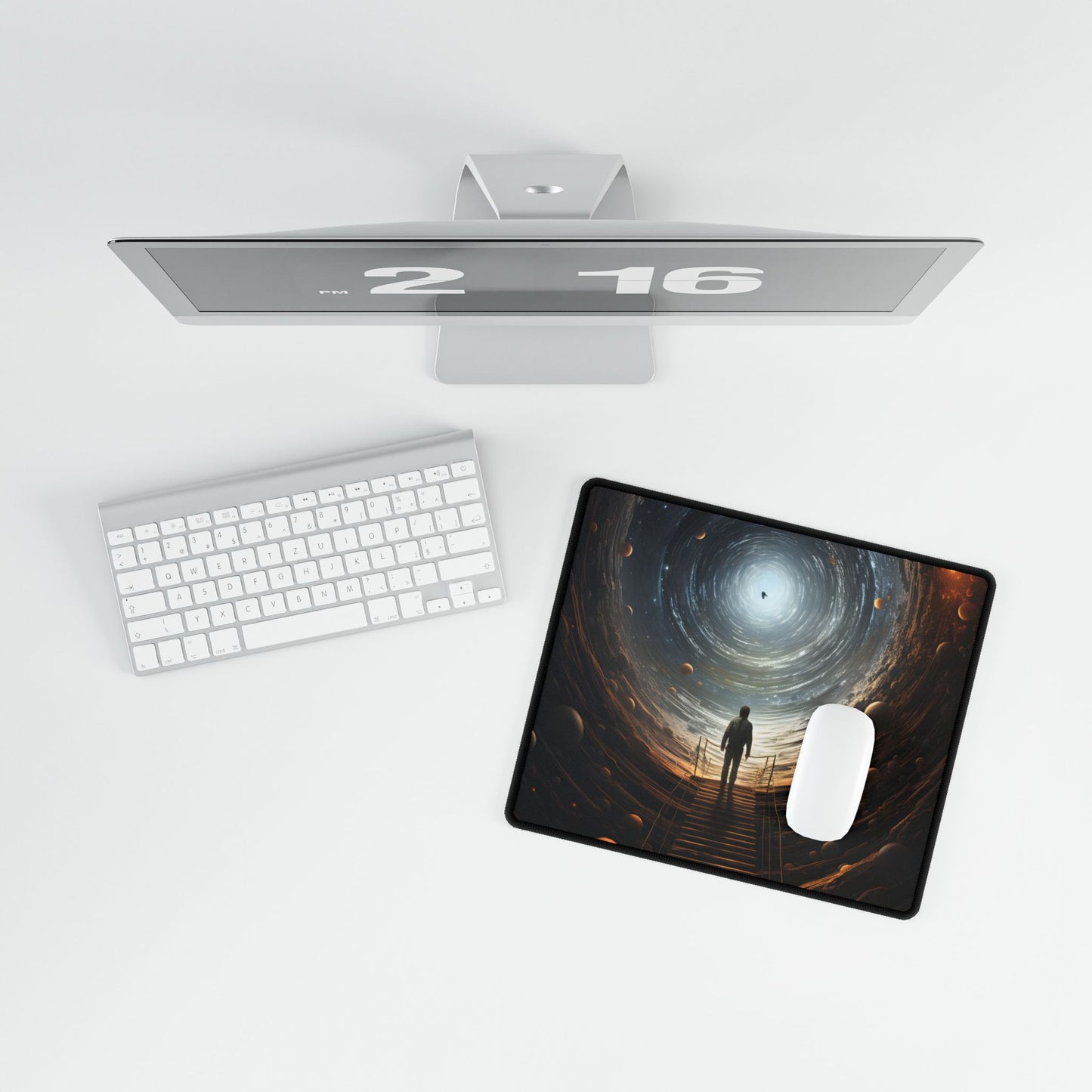 Space-Time Explorer: Intrepid Journey in Black and White - Desk Mat