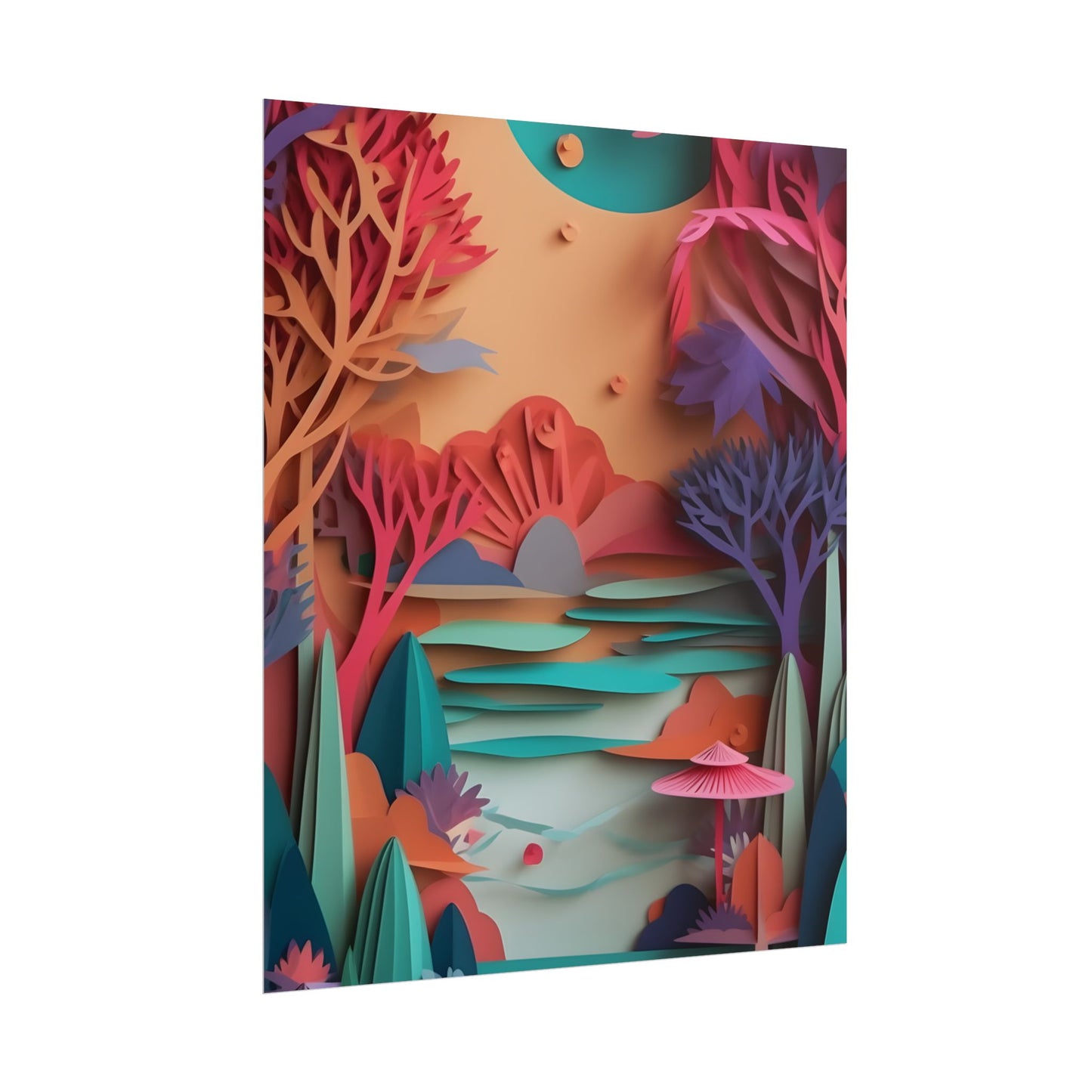 Whimsical Quilling Japanese Landscape: Intricate Paper Art Design - Poster