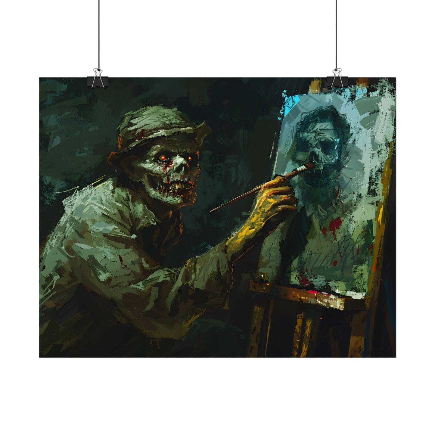 Zombie Painter in Action: Original Digital Art Piece - Poster