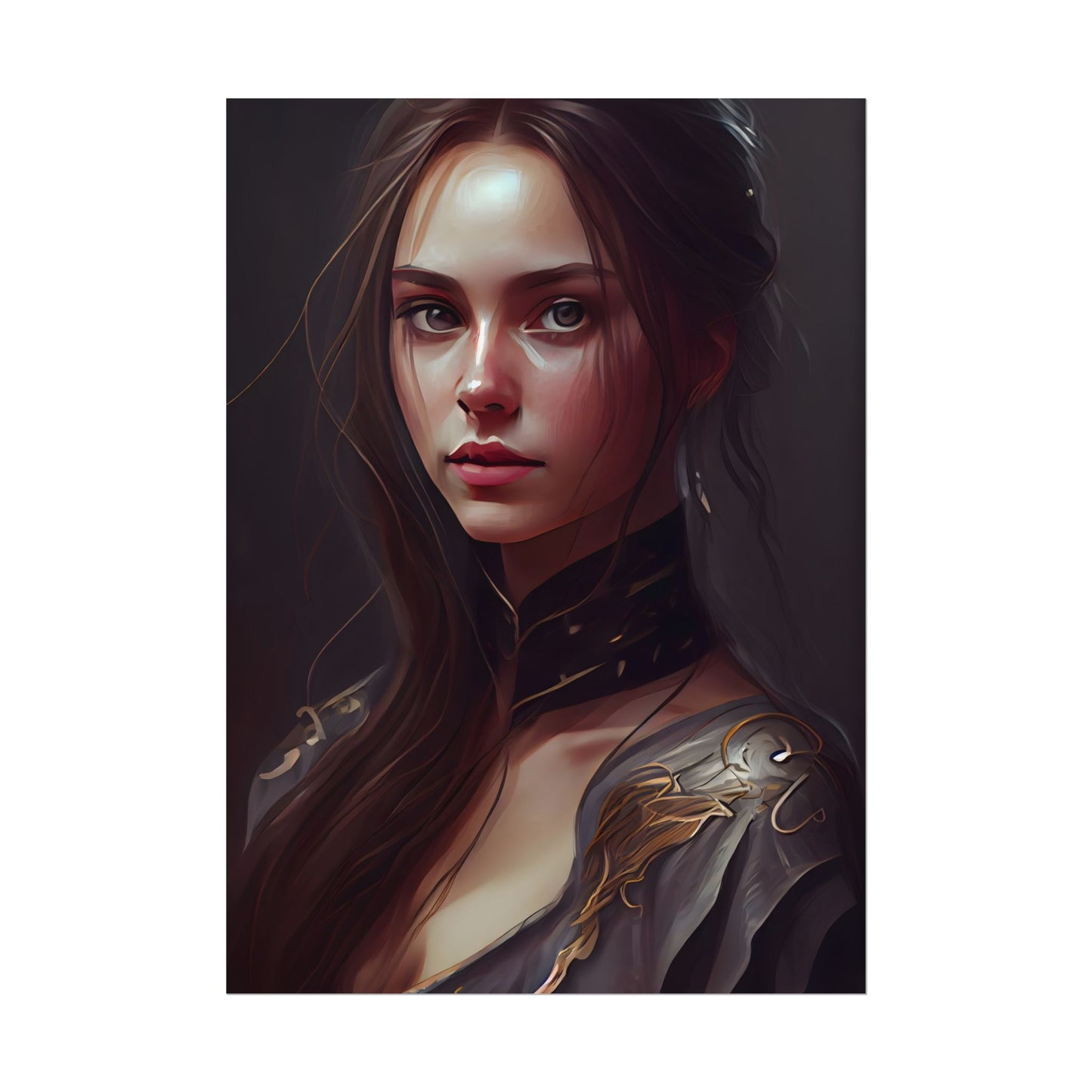 Elegant Indoor Portrait: Brown Hair Beauty - Poster