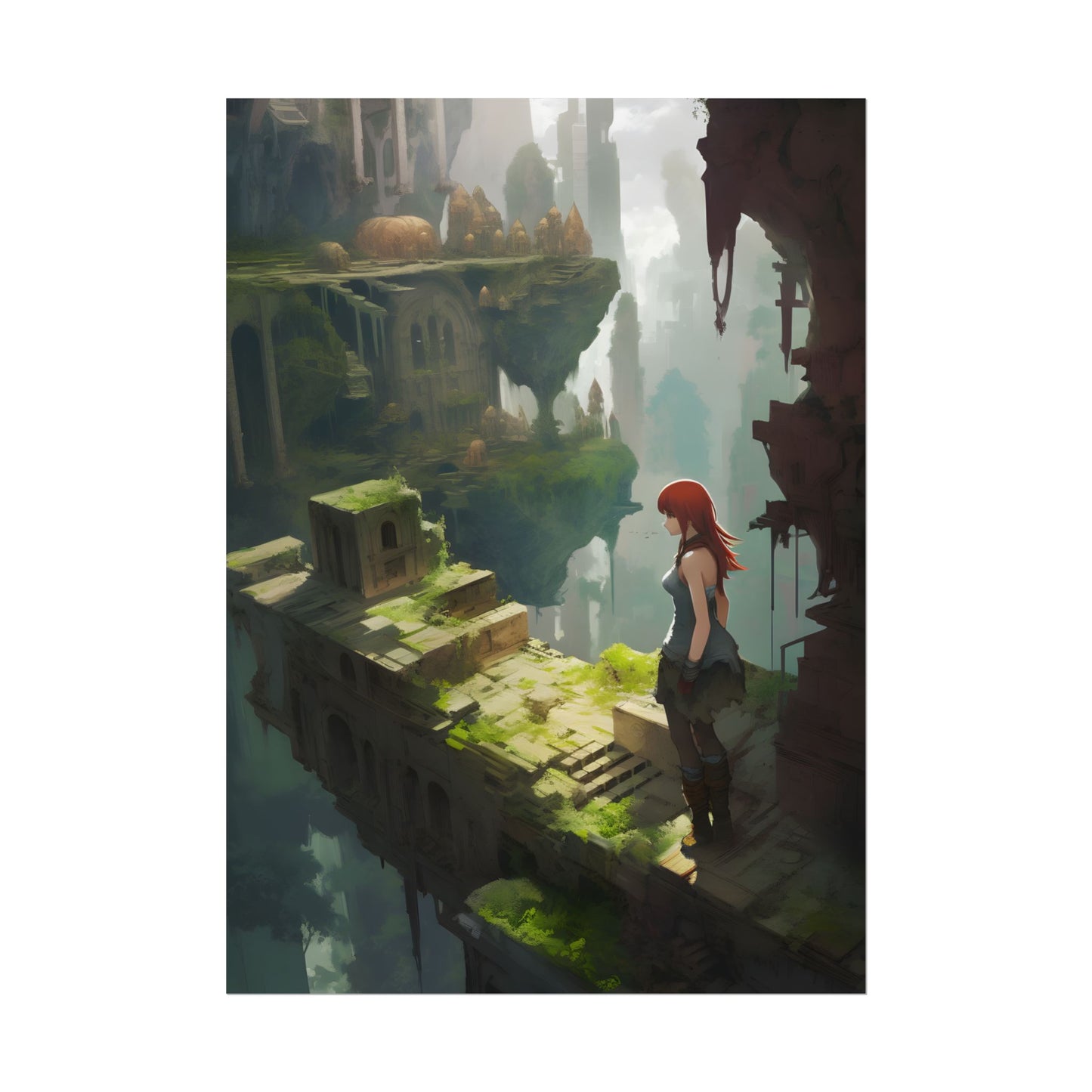 Anime Red Haired Female: Dramatic Eyes Art - Poster