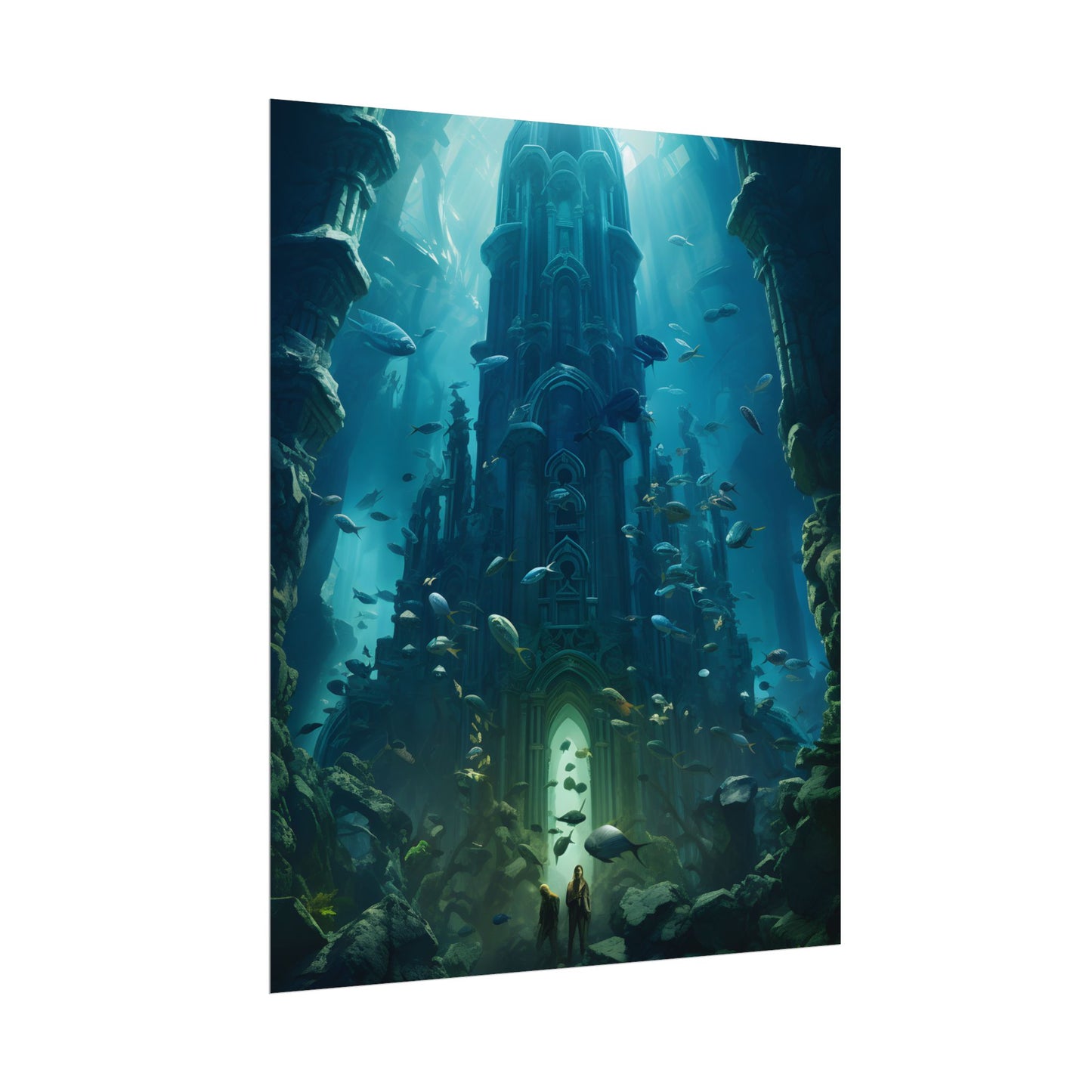 Sunken Ancient City: Underwater Ruins Digital Art - Poster