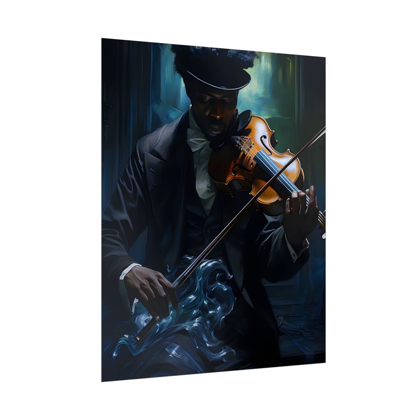 Mysterious Musician in Concentration: Portrait with Violin - Poster