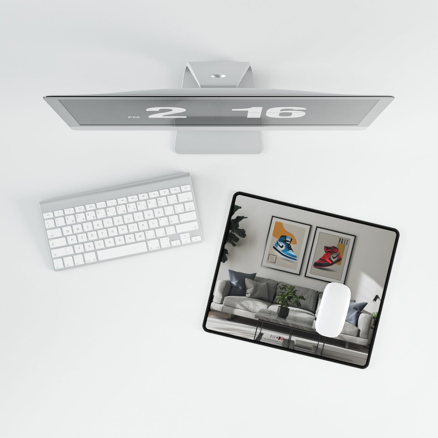 Minimalist Modern Living Room: Neutral Colors & Natural Light Art - Desk Mat