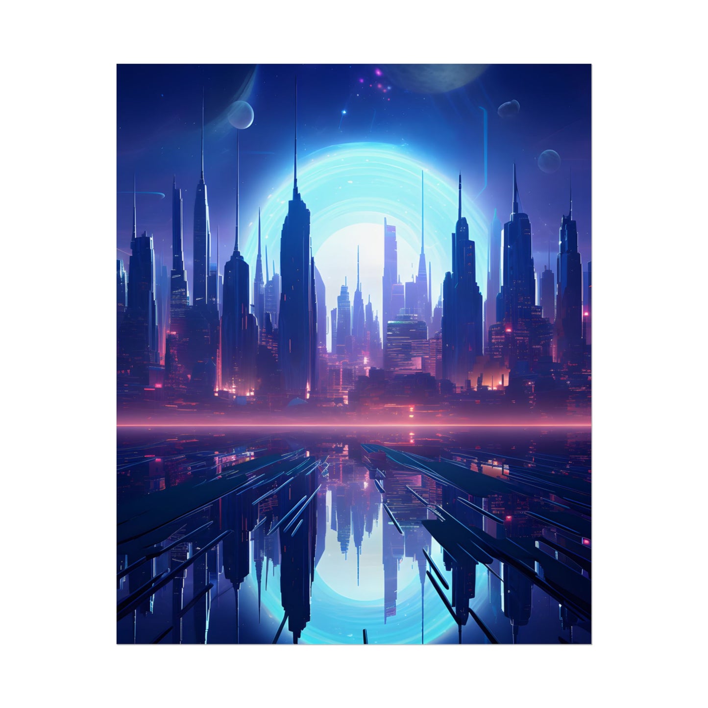 Melancholic Cyberpunk Night: Dark Cityscape Digital Art - Poster