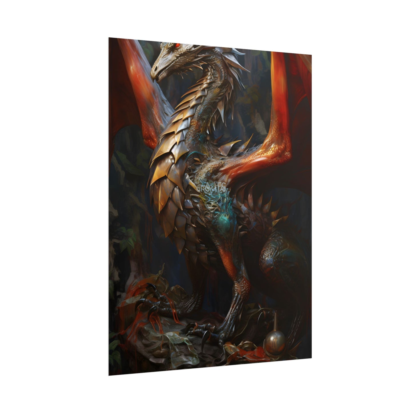 Fantasy Dragon Guardian Art: Ancient Dragon in its Lair - Poster