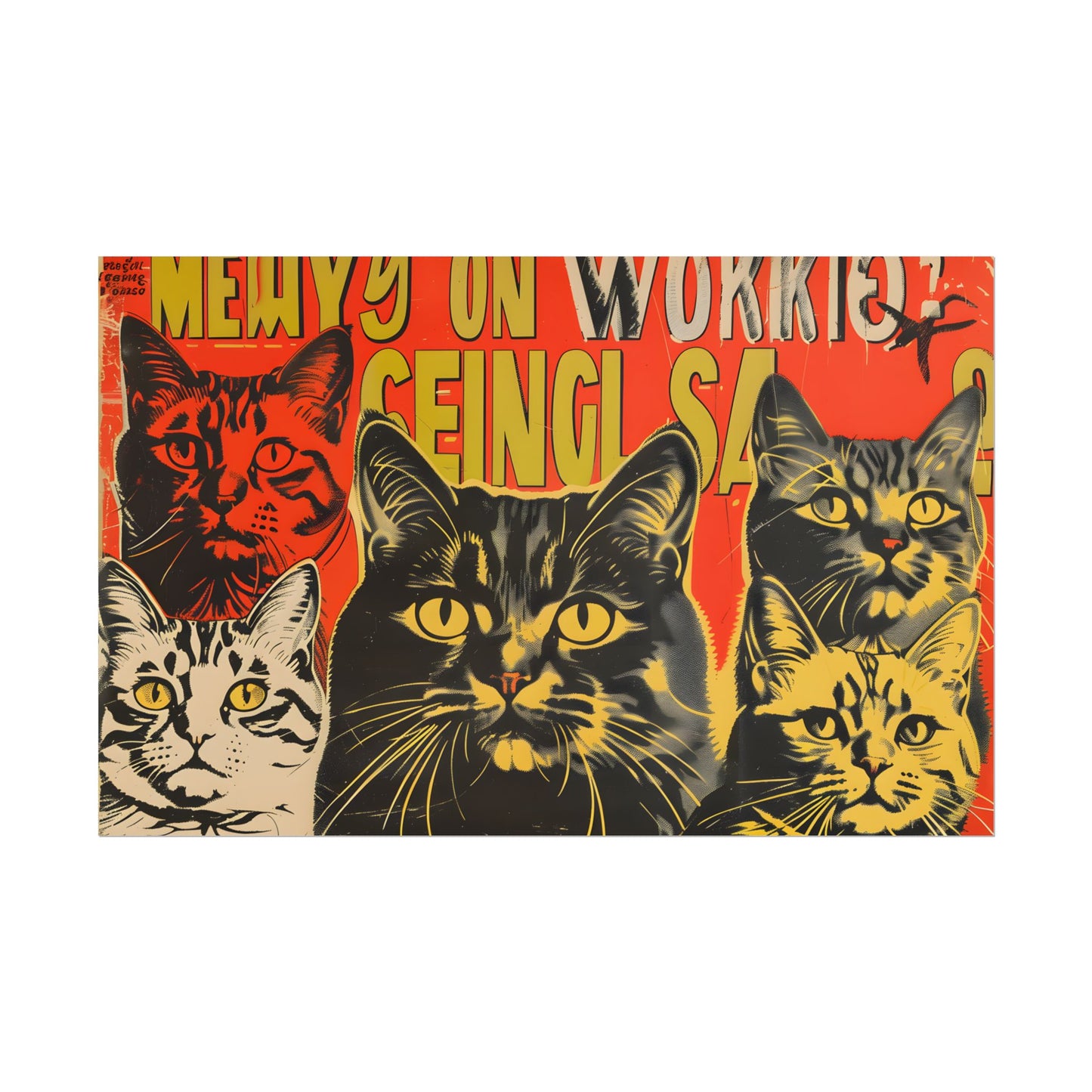 Whisked Away: A Soviet-Inspired Poster Featuring Multiple Feline Friends - Poster