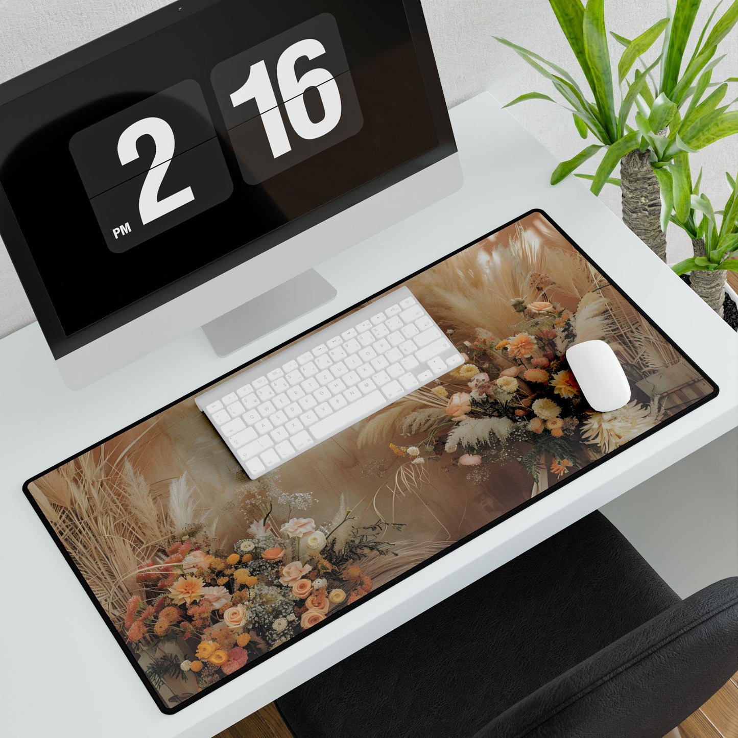 Whimsical Floral Pampas Find: Explore Calming Artwork - Desk Mat
