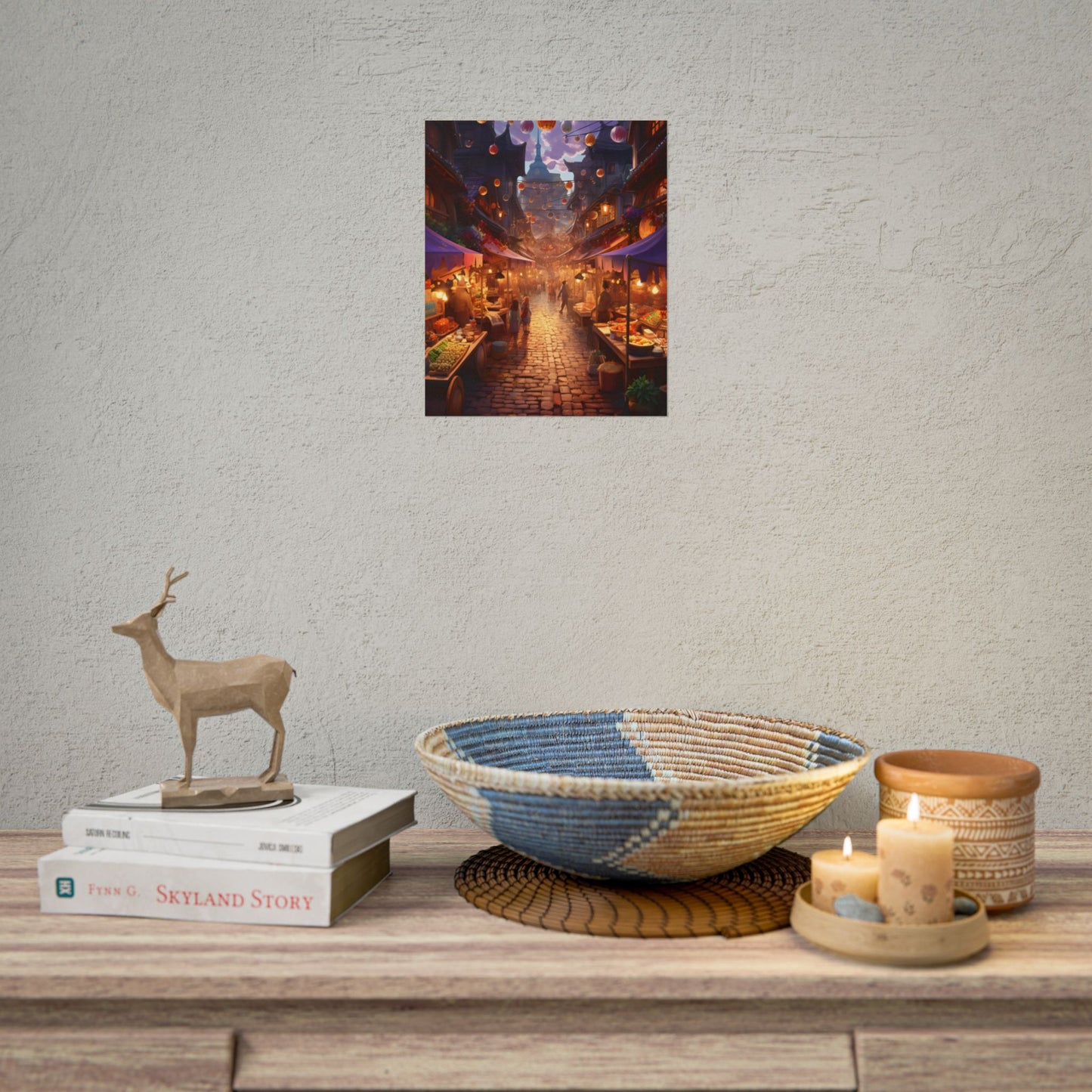 Magical Street Food Market: Vibrant Enchanted Scene Art - Poster