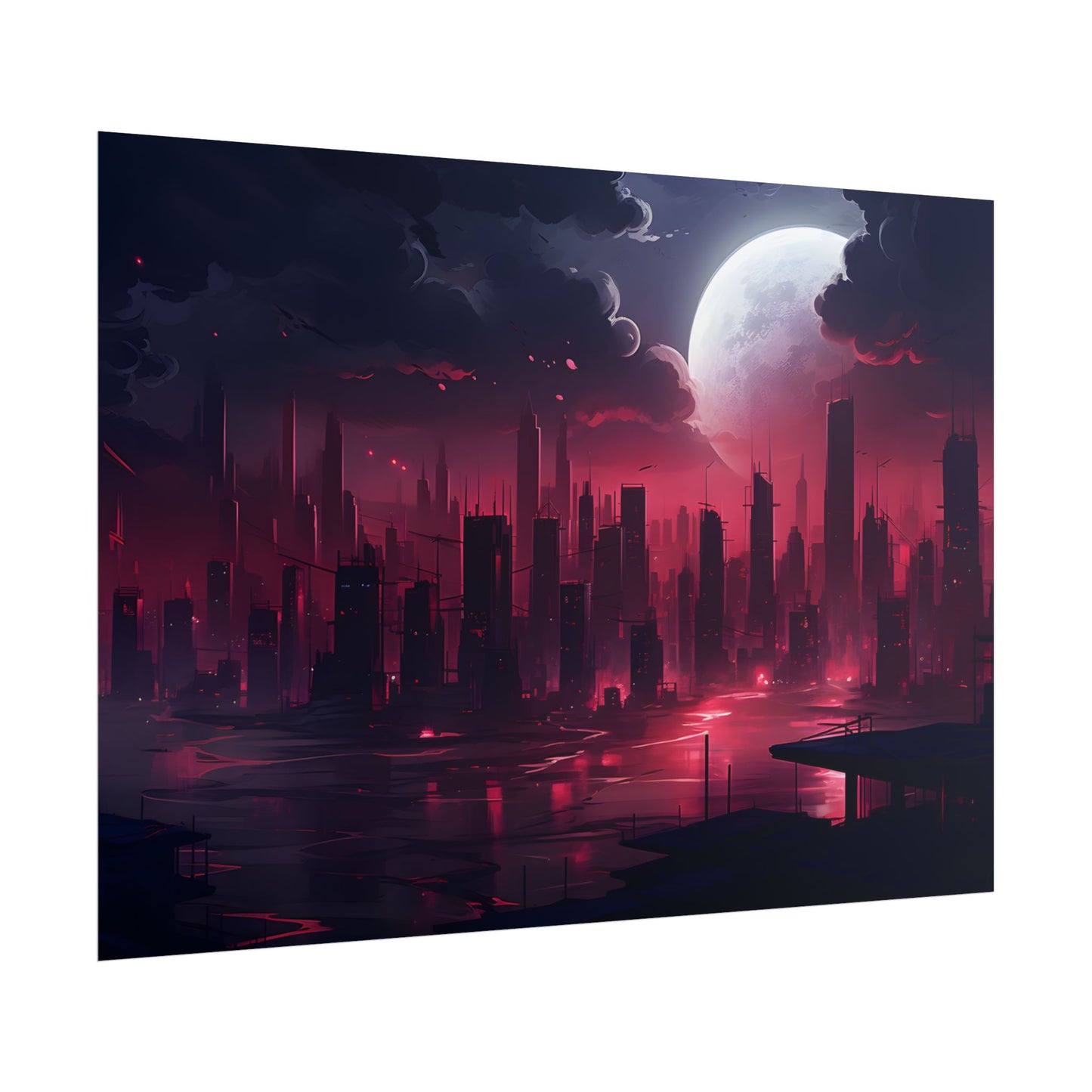 Cyberpunk Night: Burning Cityscape Digital Art - Poster