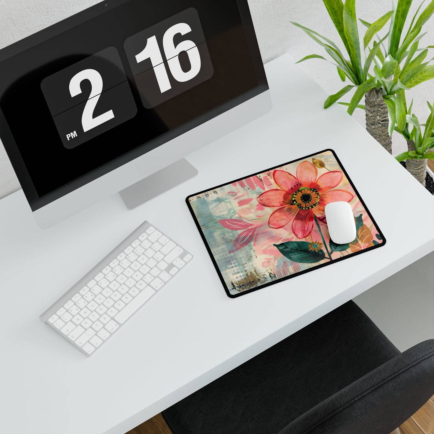 Blooming Growth: Whimsical Flower Art - Desk Mat