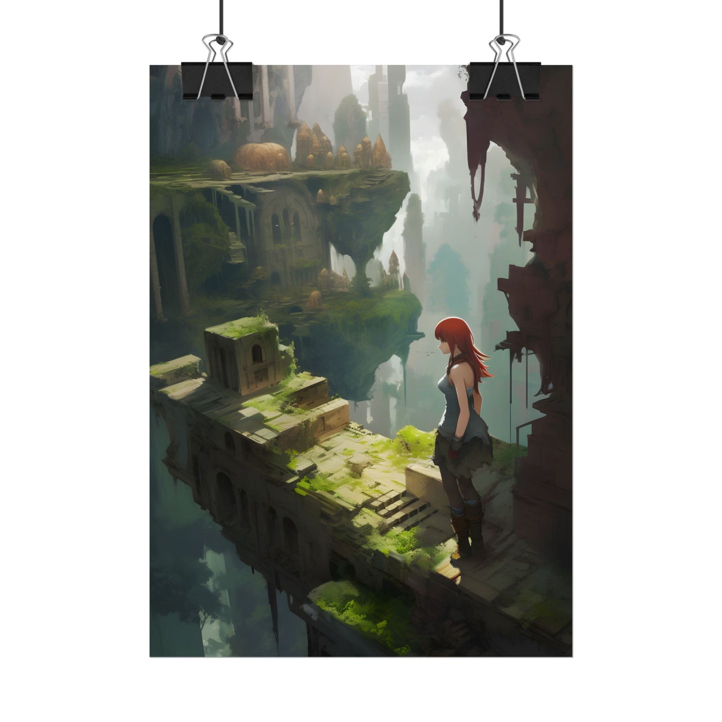 Anime Red Haired Female: Dramatic Eyes Art - Poster