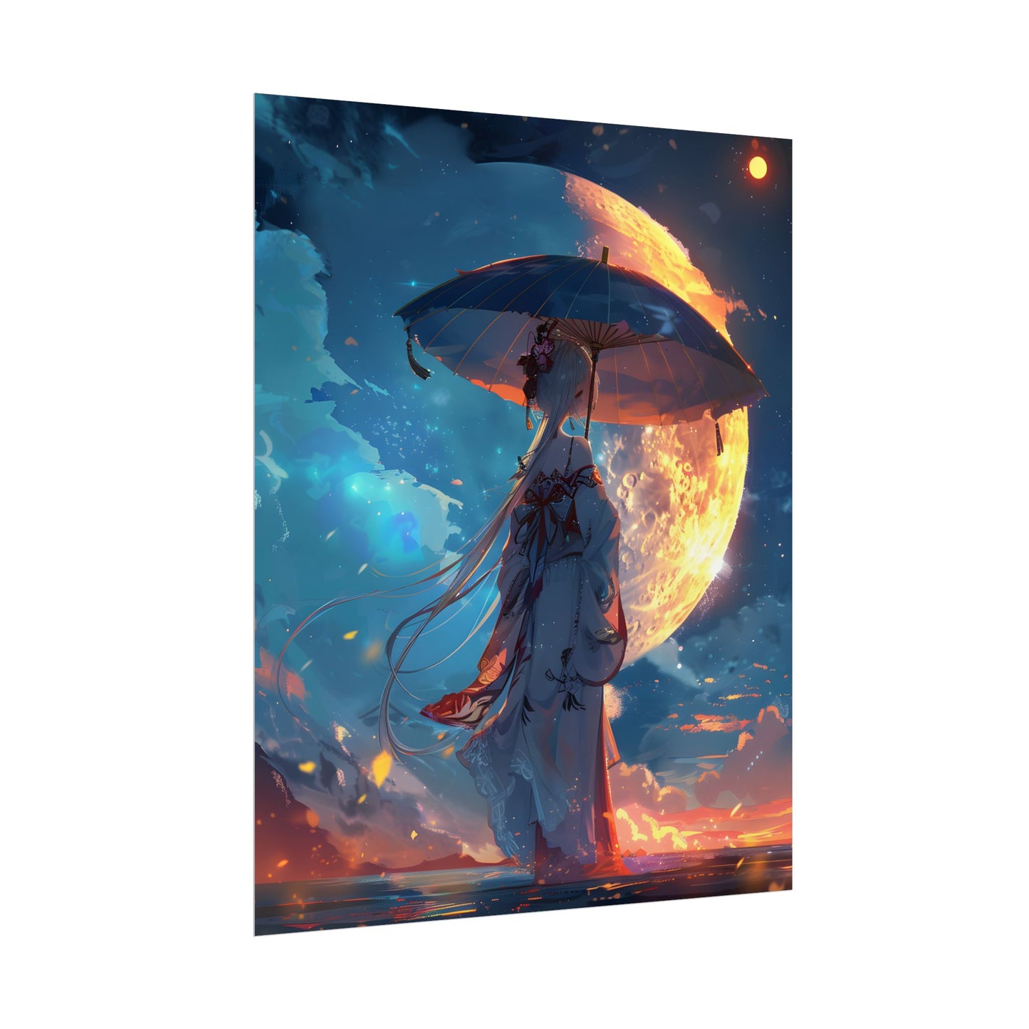 Winter Anime Girl: Holding Umbrella in Snowy Scene - Poster
