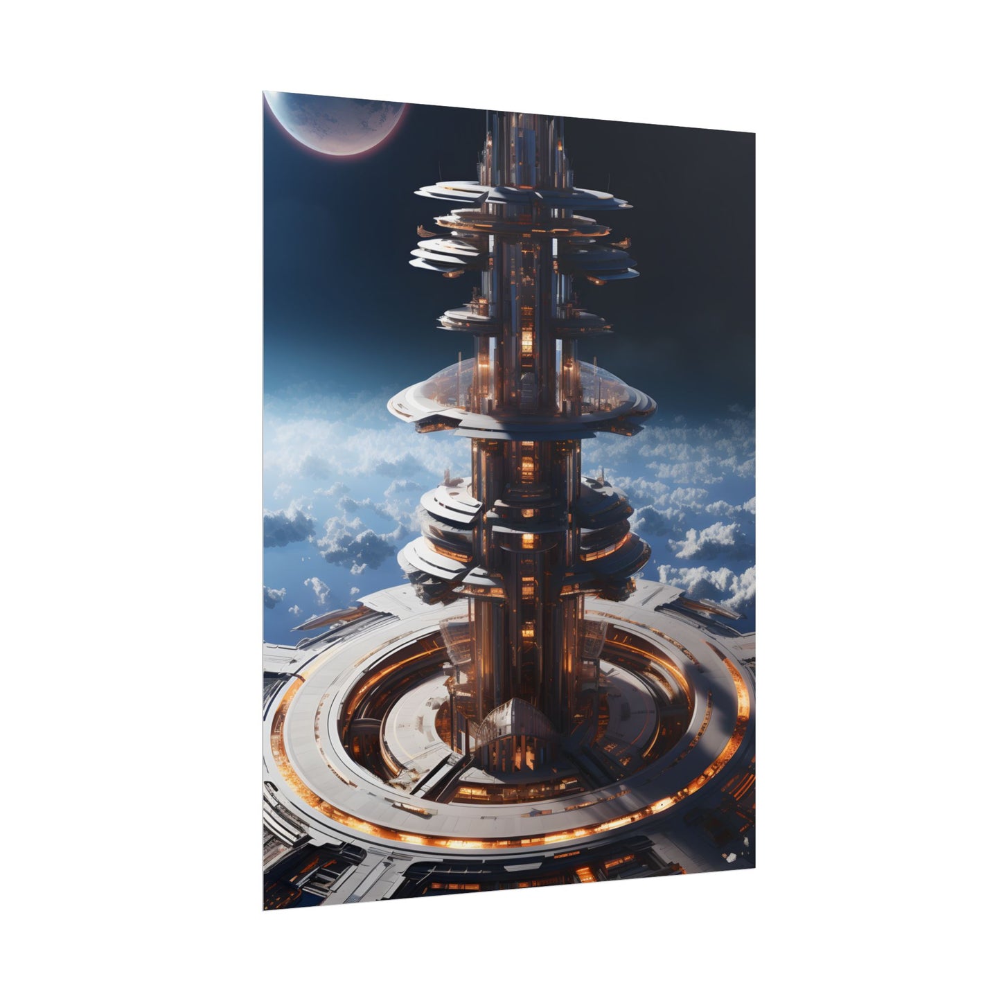 Aetherial Space Station: Industrial Haven with Habitation Windows - Poster