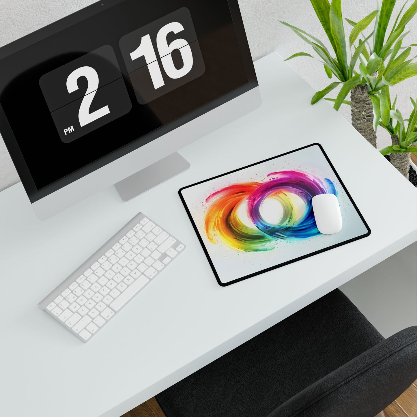 Swirling Colors: Gradient Artwork with Red, Blue, and Yellow Circles - Desk Mat