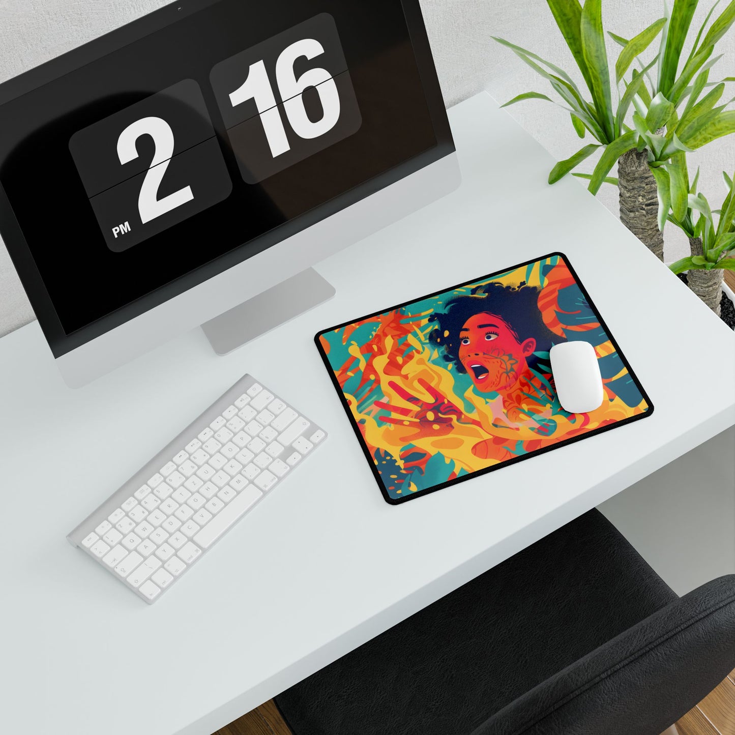 Whimsical Plant Illustration: Digital Cartoon Art - Desk Mat