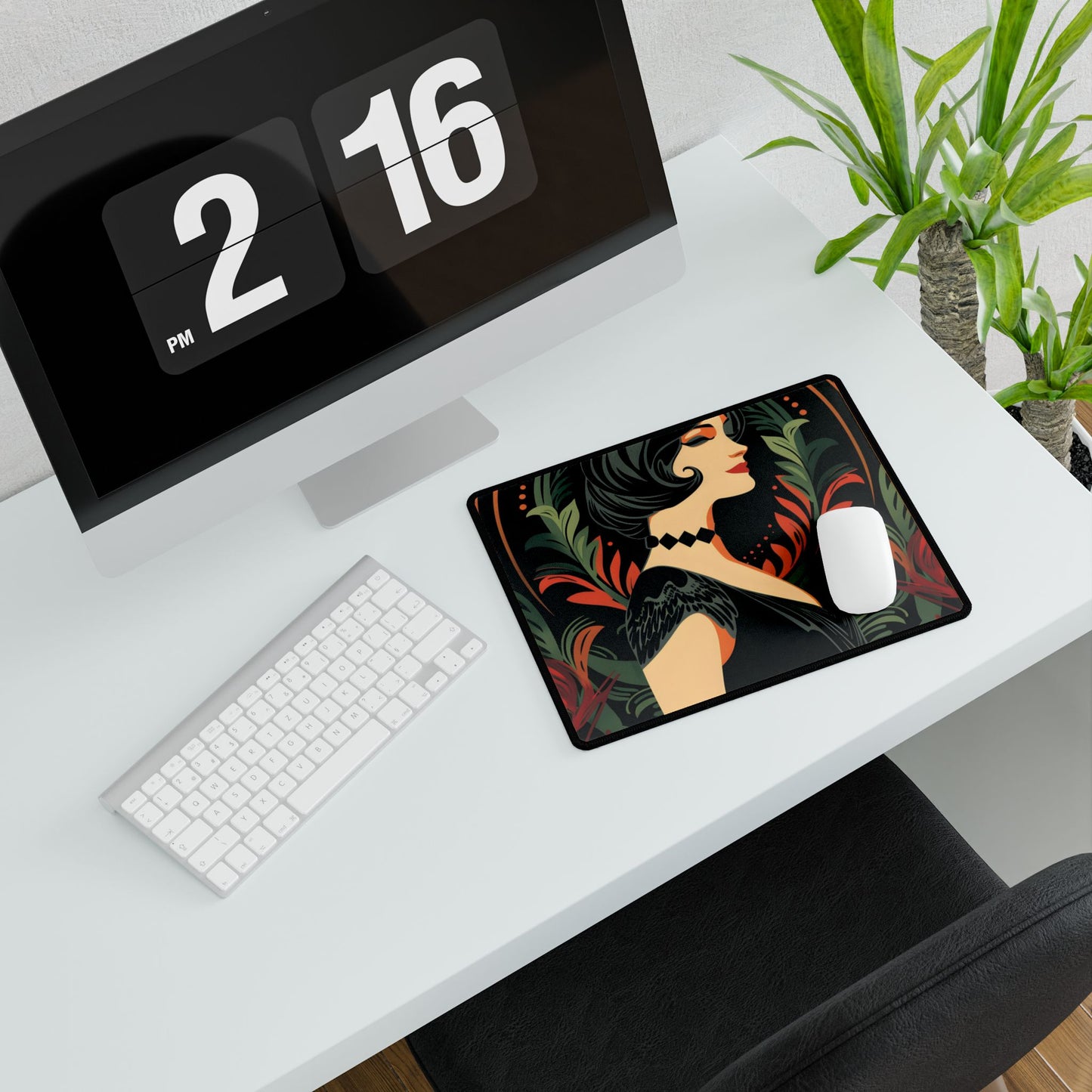 Elegant Vintage Poster: A Woman's Enchanting Presence - Desk Mat