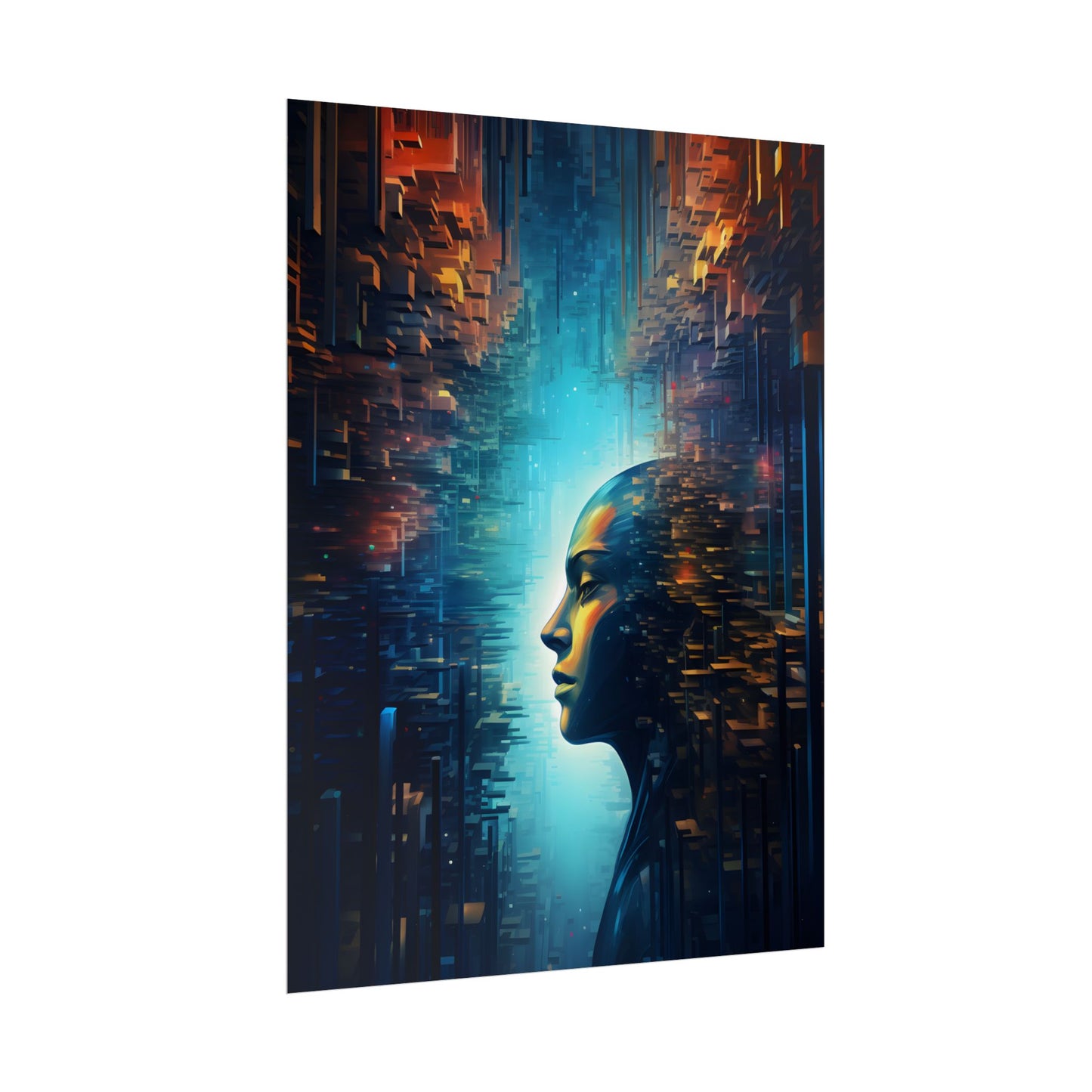 Cyber Dreams: Futuristic Digital Artwork with Neon Lights - Poster