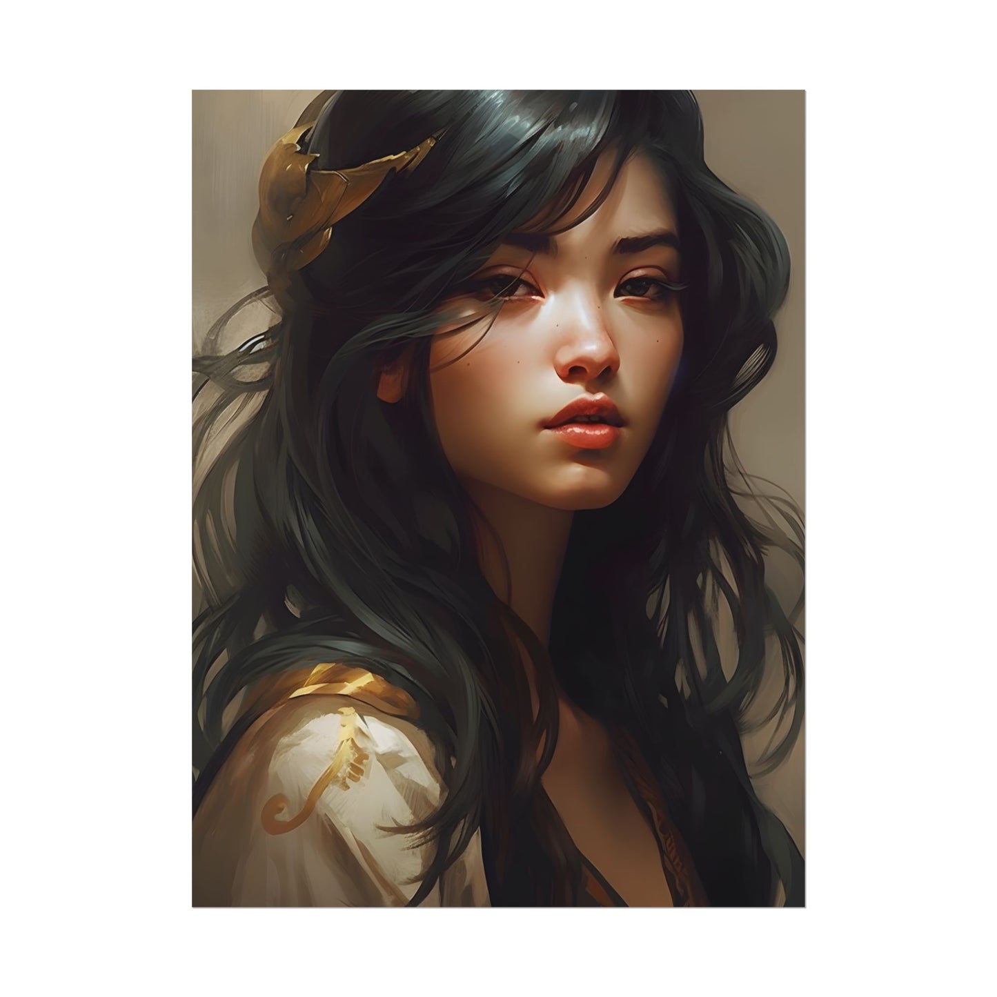 Astonishing Black Haired Portrait: Digital Artwork - Poster