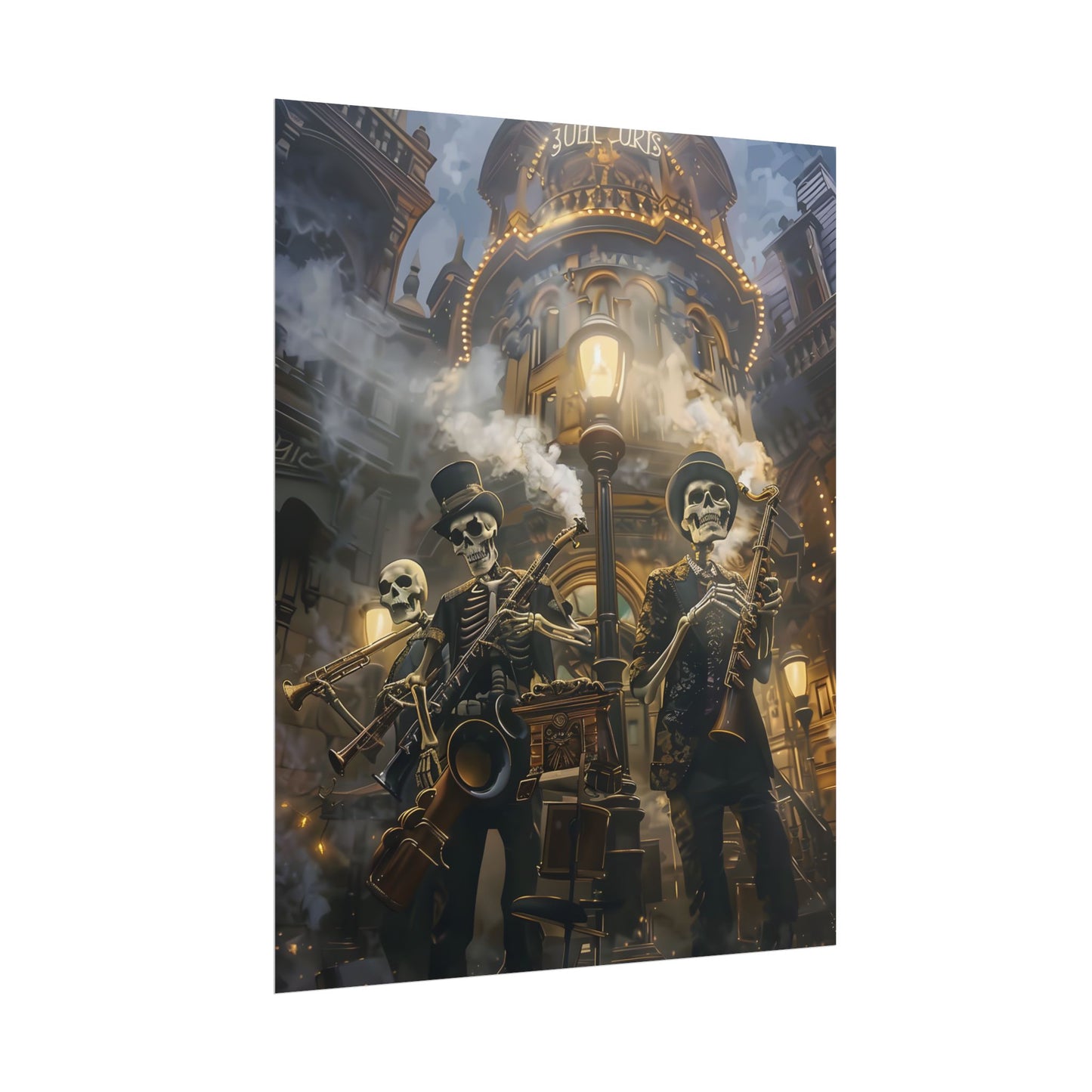 Victorian Skeleton Jazz Band: Nostalgic Lowbrow Art Piece - Poster