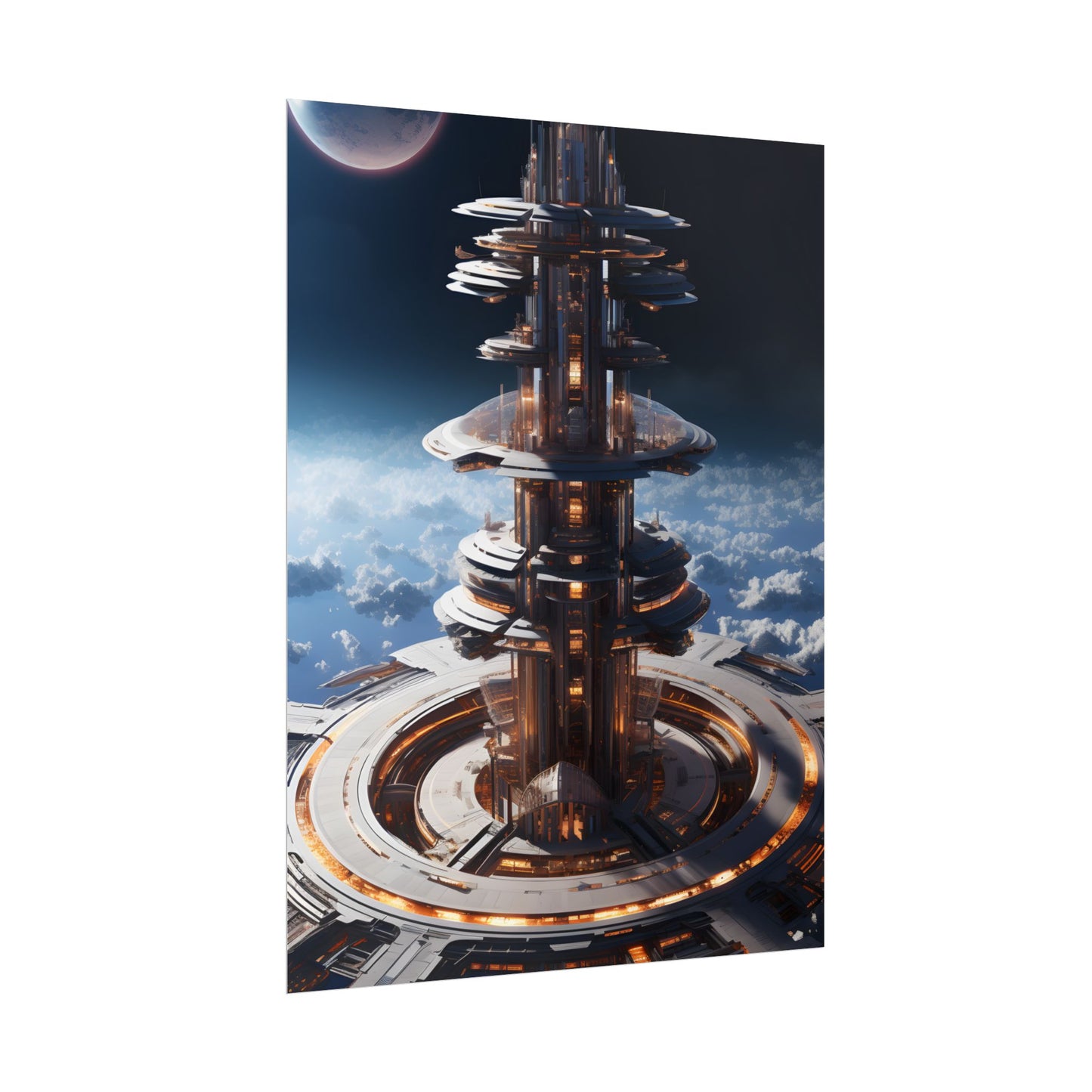 Aetherial Space Station: Industrial Haven with Habitation Windows - Poster