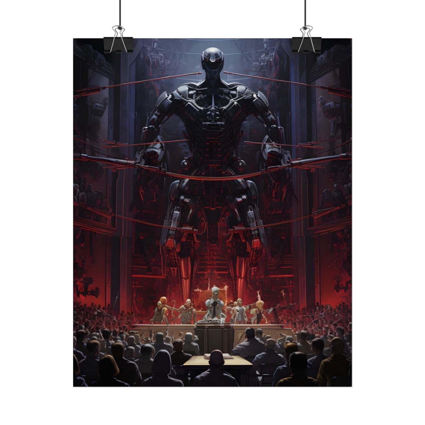 Robot Orchestra: Modern Concert Hall Scene Art - Poster
