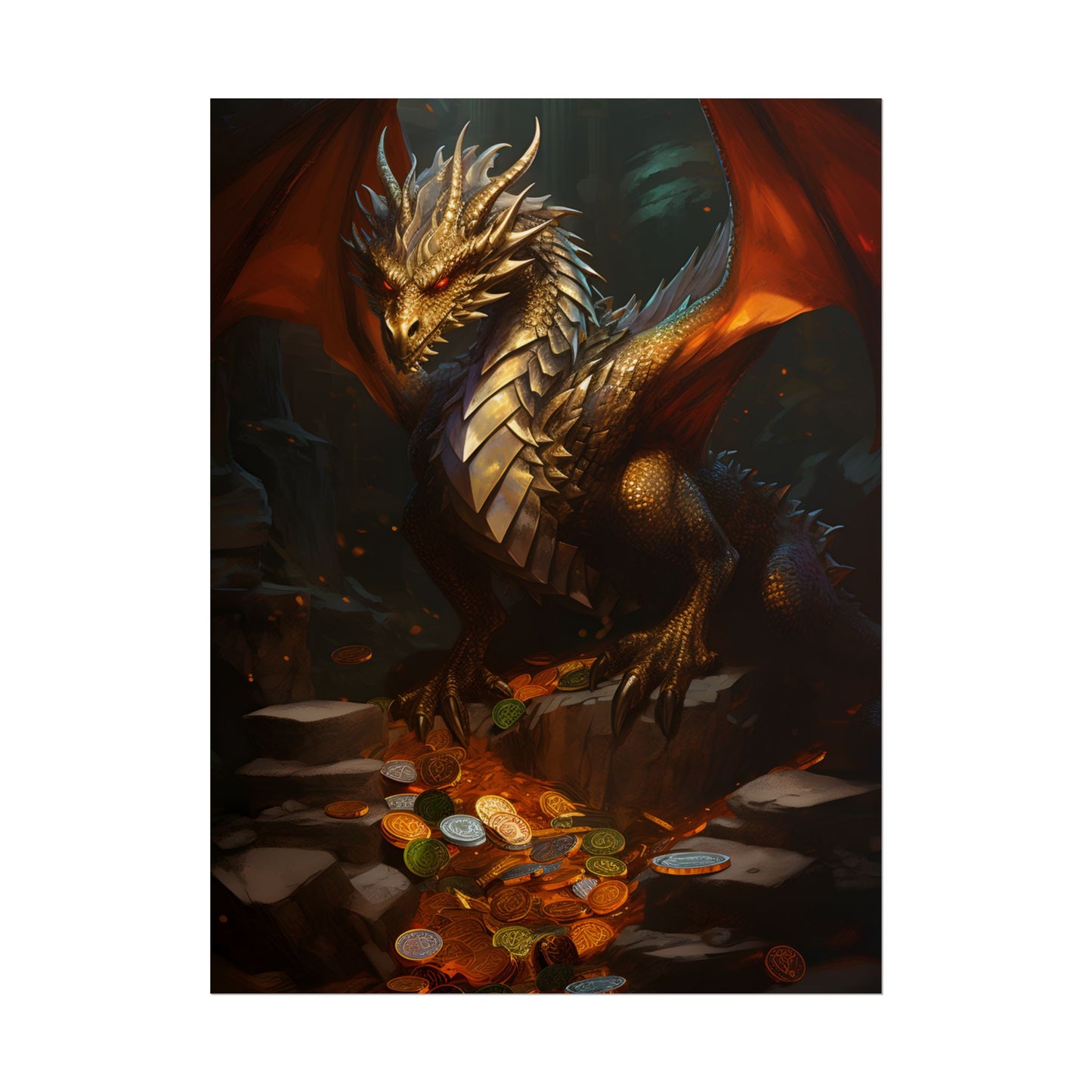 Ancient Fantasy Dragon Guard: Majestic Creature Art - Poster