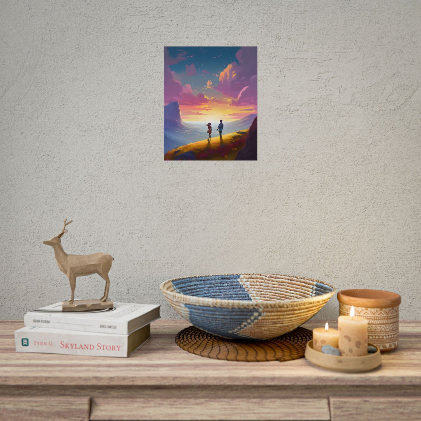 Young Love in a Cloudy Meadow: A Heartwarming Artwork - Poster