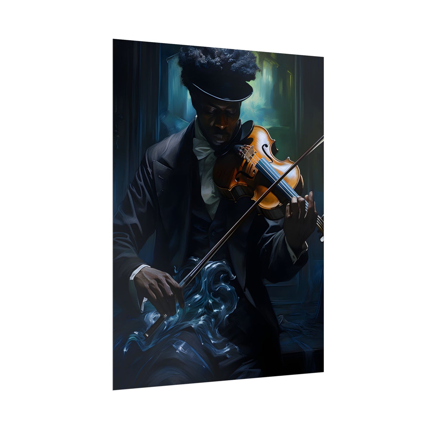 Mysterious Musician in Concentration: Portrait with Violin - Poster