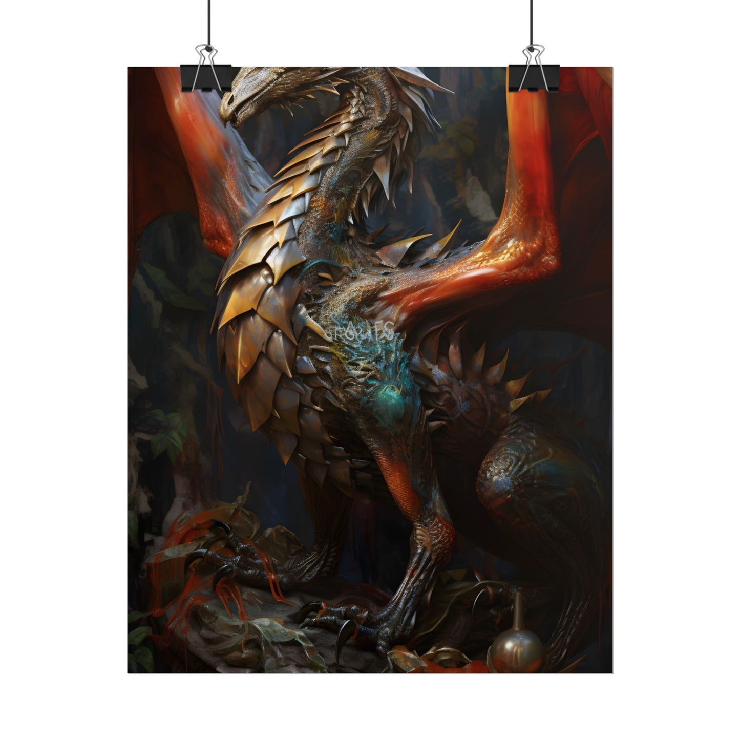 Fantasy Dragon Guardian Art: Ancient Dragon in its Lair - Poster