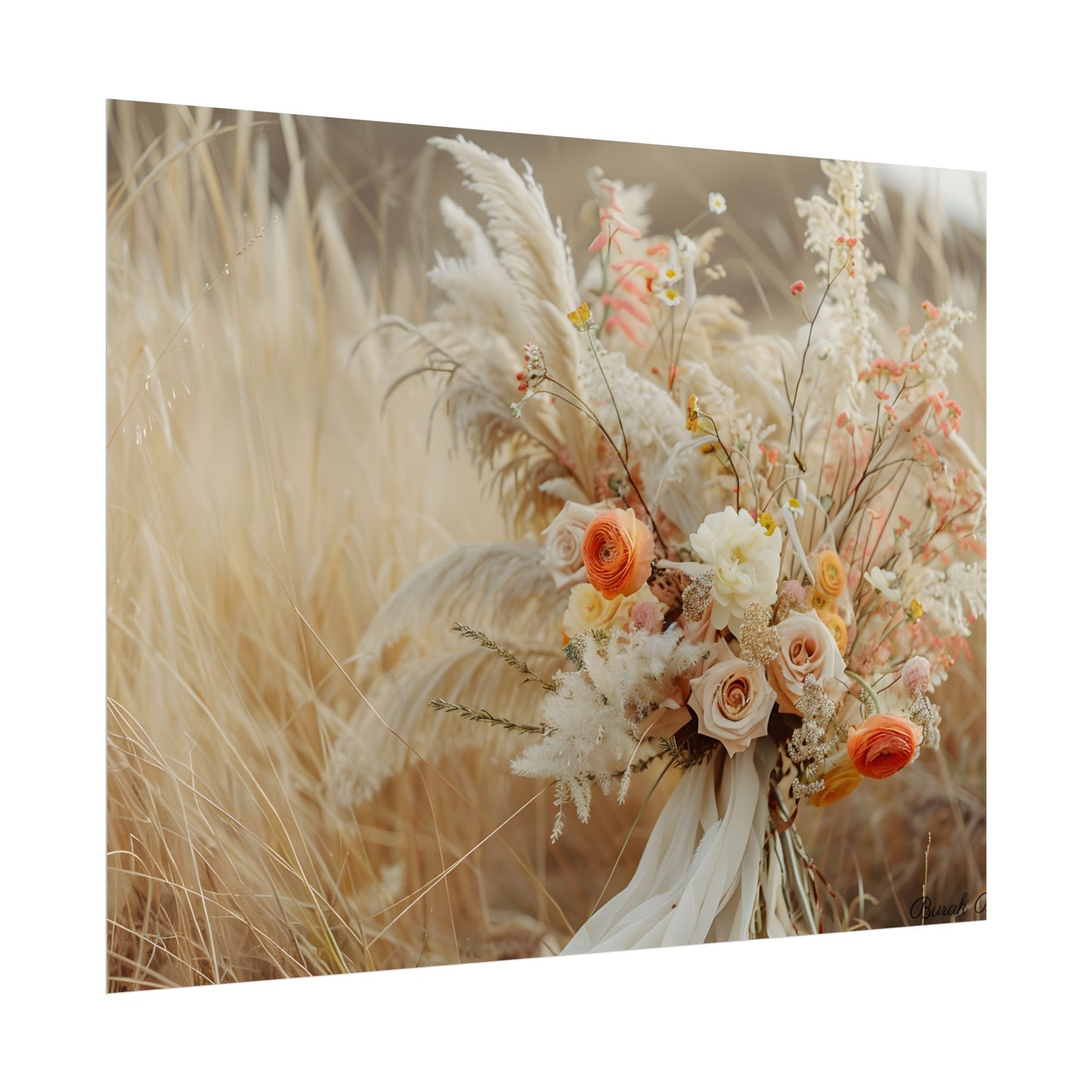 Whimsical Floral Oasis: Vibrant Pampas Artwork - Poster