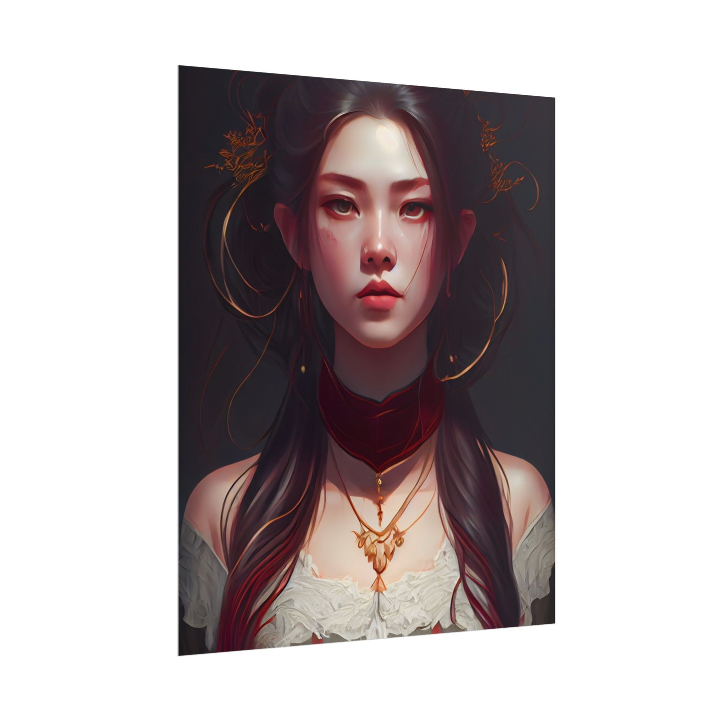 Intense Female Portrait: Brown Hair Beauty - Poster