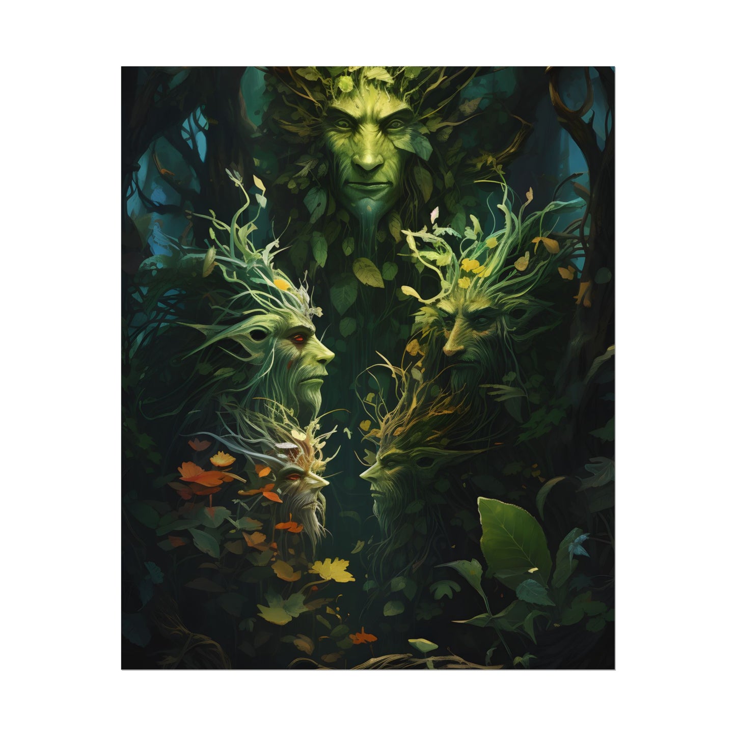 Mystical Forest Guardians: Ancient Tree Spirits in Serene Nature - Poster