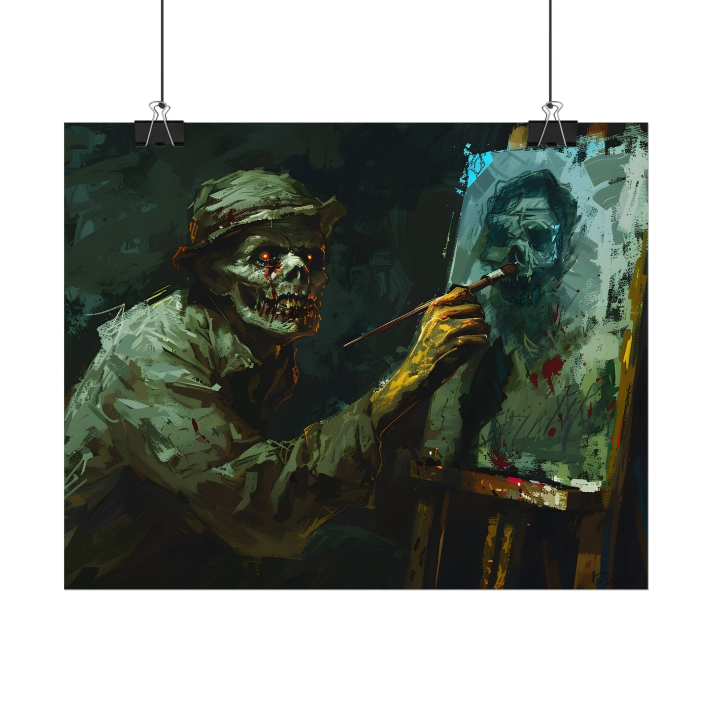 Zombie Painter in Action: Original Digital Art Piece - Poster