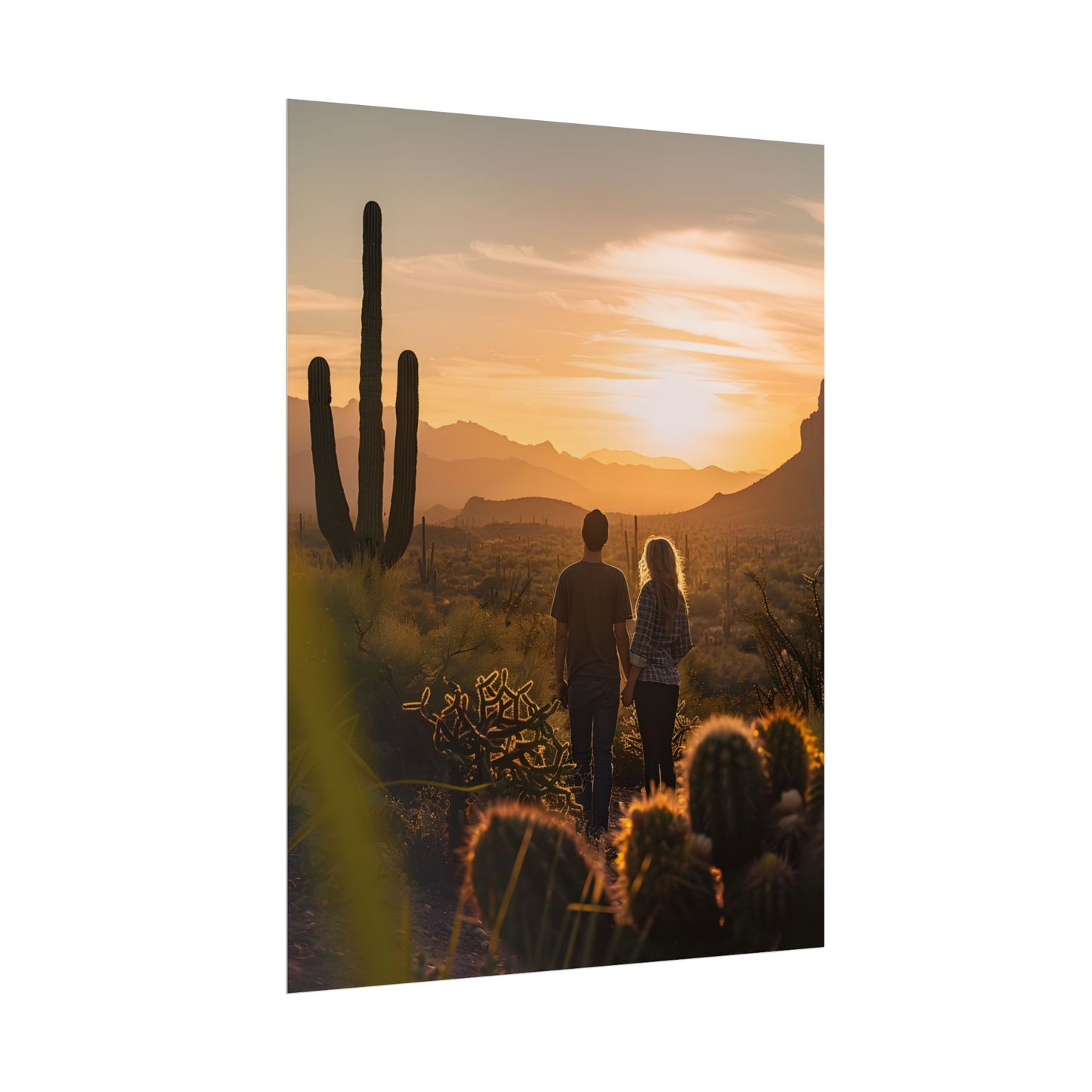 Serene Desert Sunset: Intimate Connection Digital Art - Poster