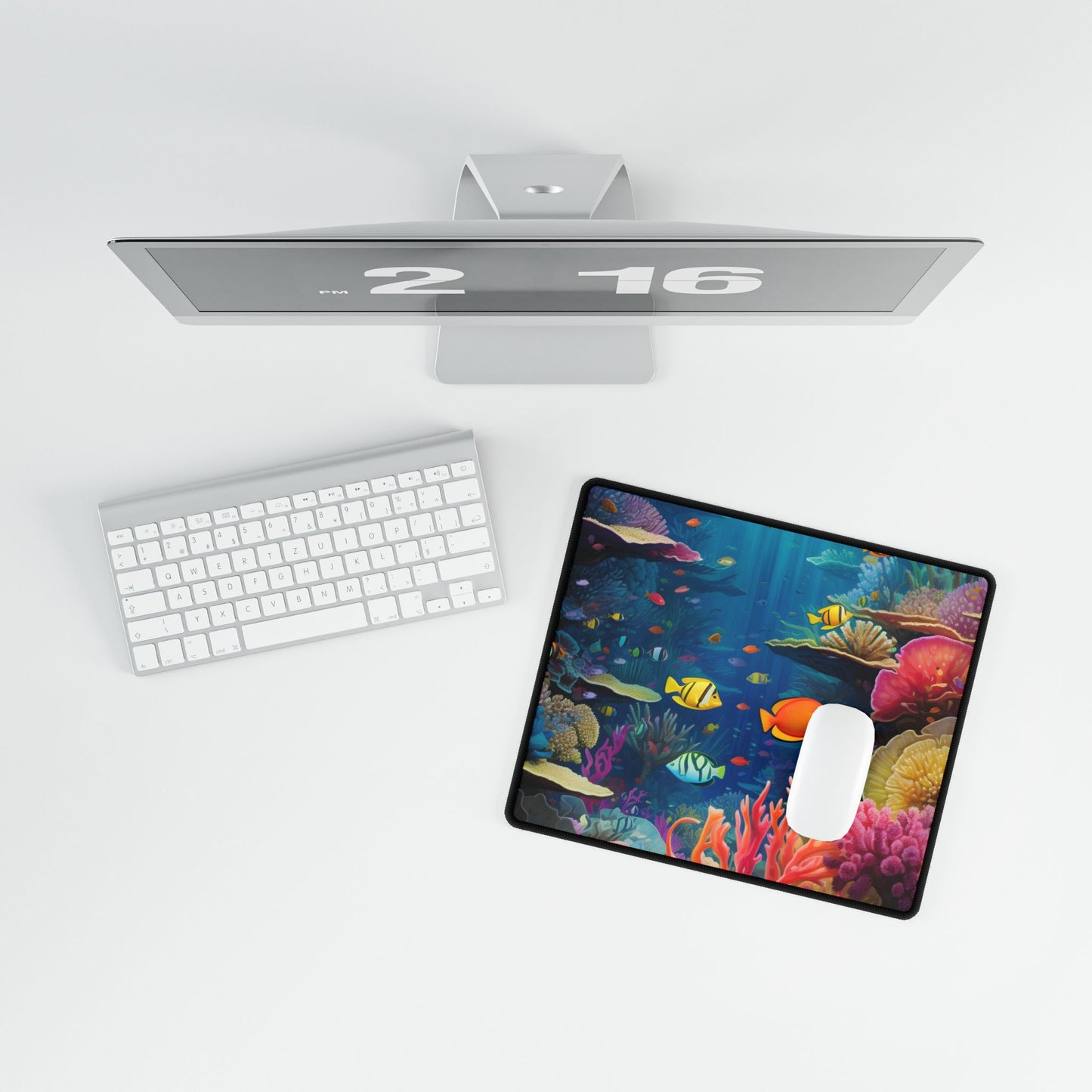 Vibrant Coral Reef Sanctuary: Marine Life Artwork - Desk Mat