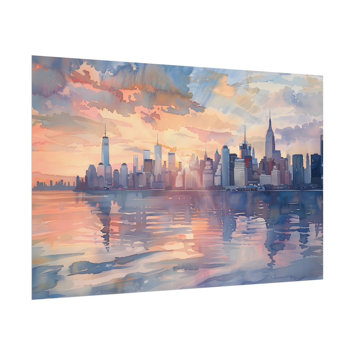Watercolor New York City Sunset: Golden Hour Artwork - Poster