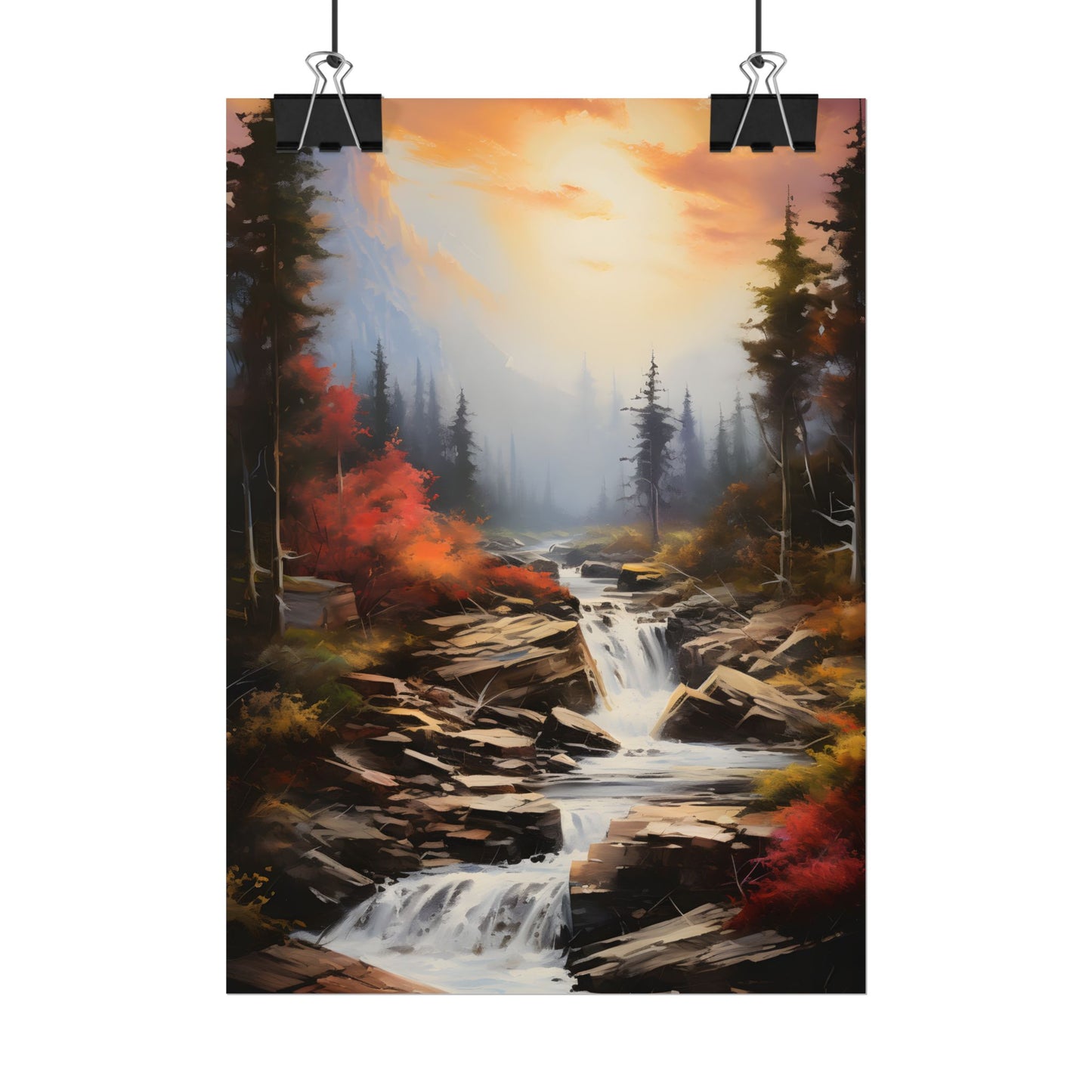 Breathtaking Waterfall: Magnificent Oil Painting Artwork - Poster