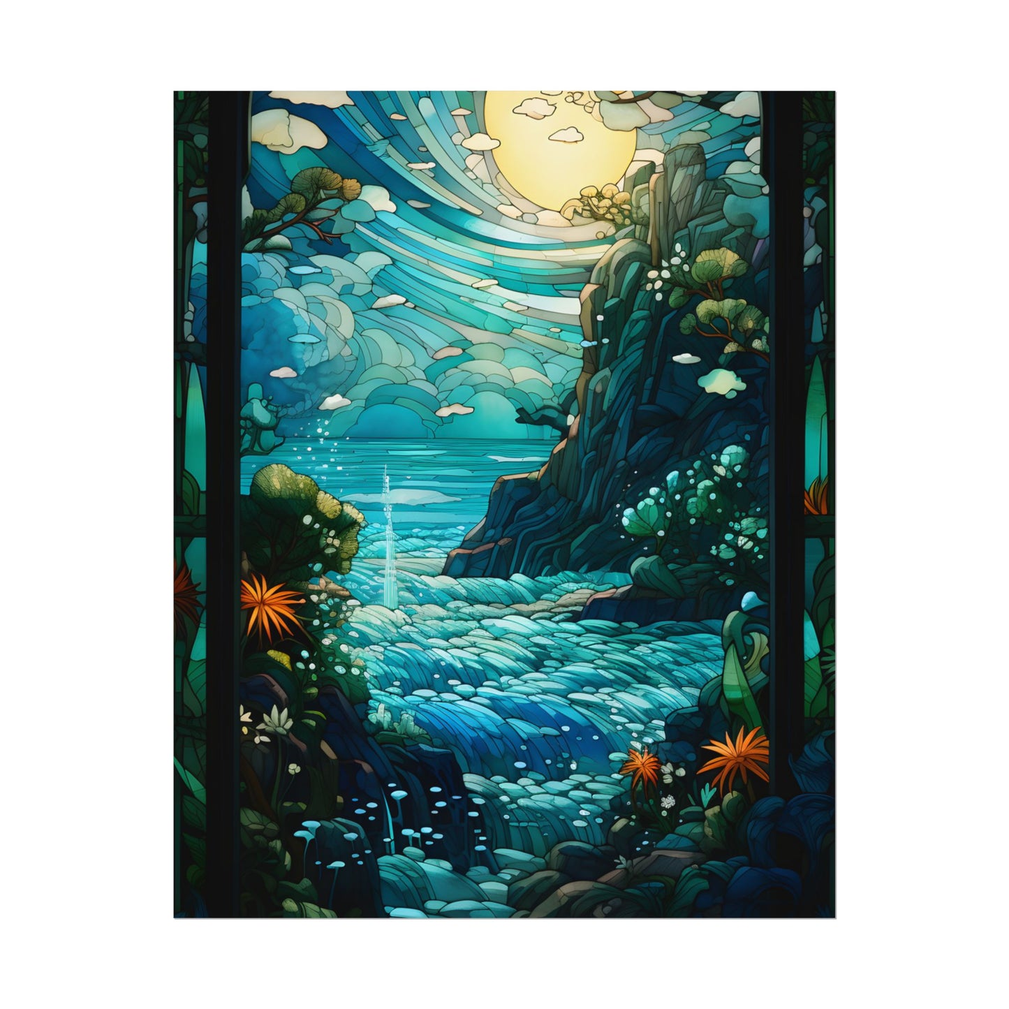 Medieval Stained Glass Church Art: Vibrant Religious Figures - Poster