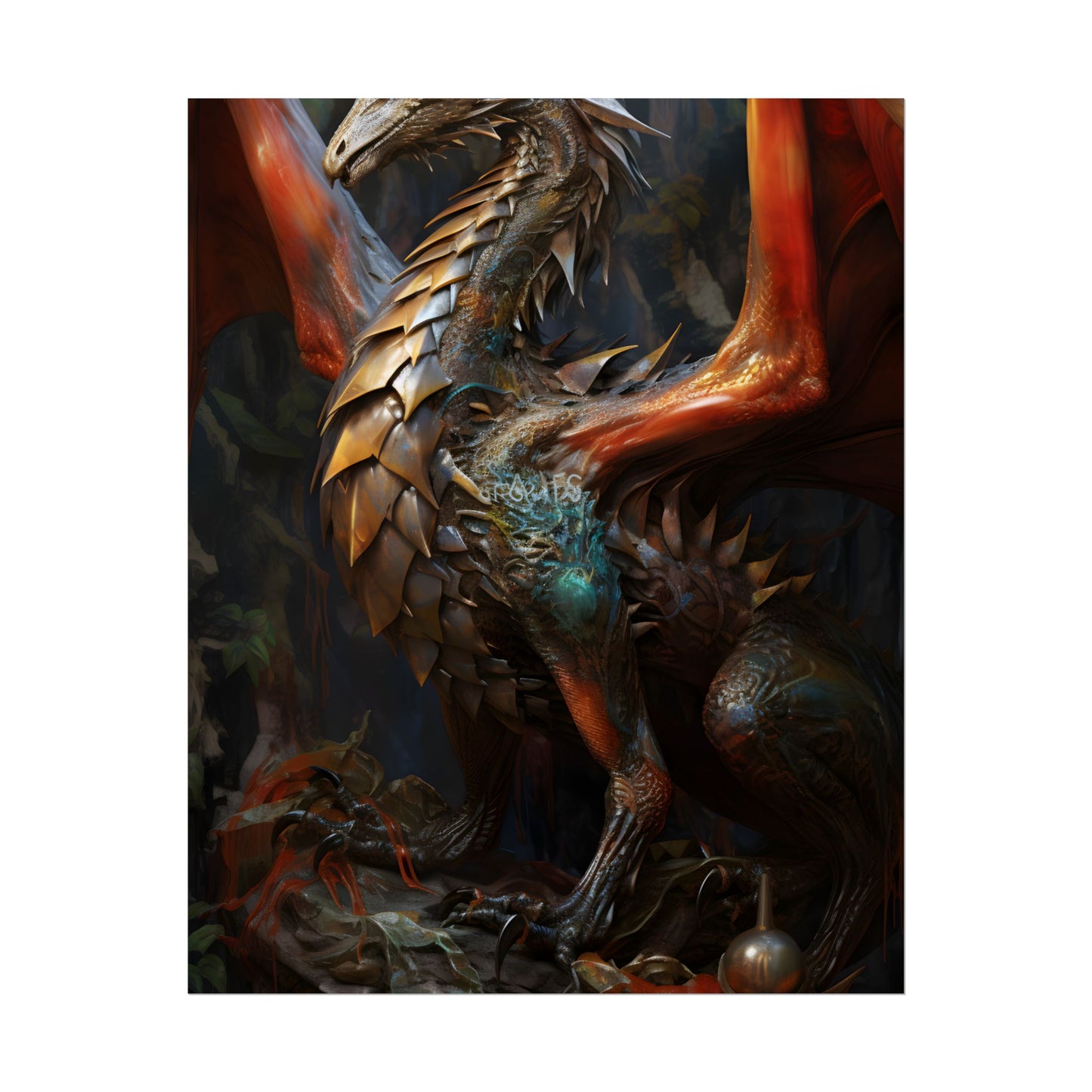 Fantasy Dragon Guardian Art: Ancient Dragon in its Lair - Poster