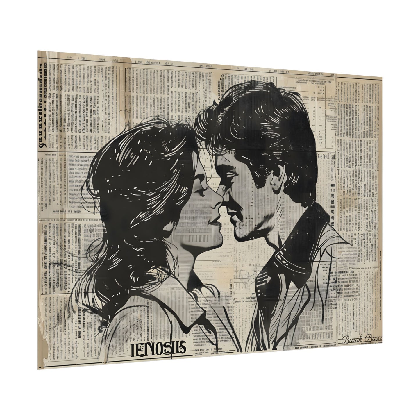 Vintage Romance Couples: Timeless Newsprint Art - Poster