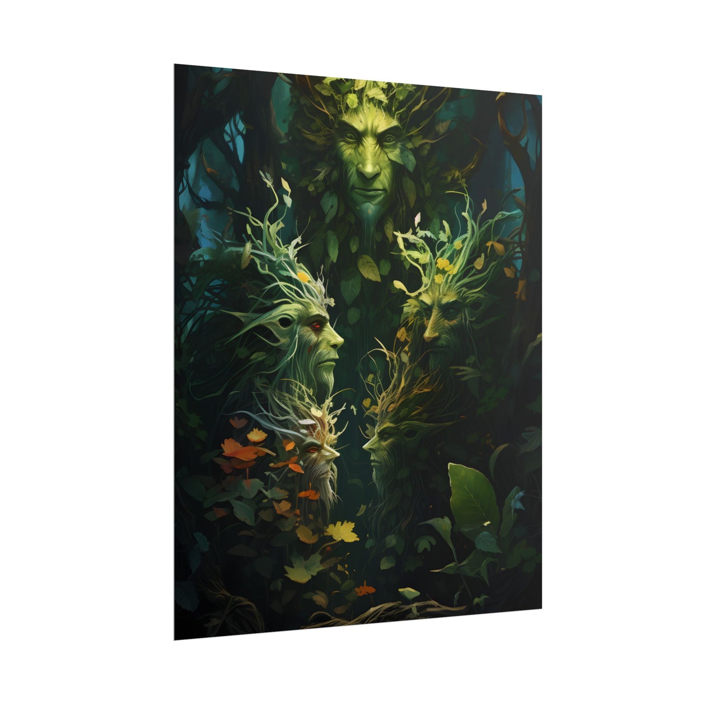 Mystical Forest Guardians: Ancient Tree Spirits in Serene Nature - Poster