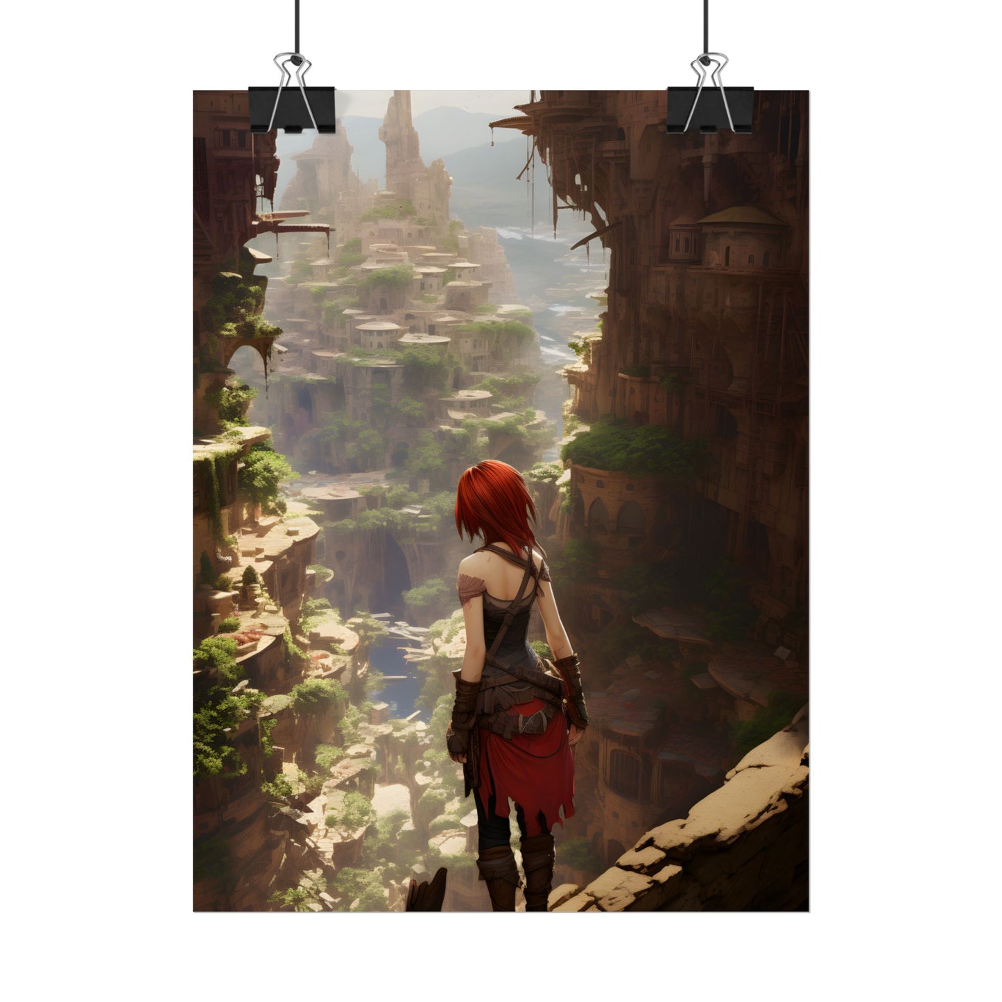 Anime Red Haired Female: Dramatic Bird's Eye View - Poster