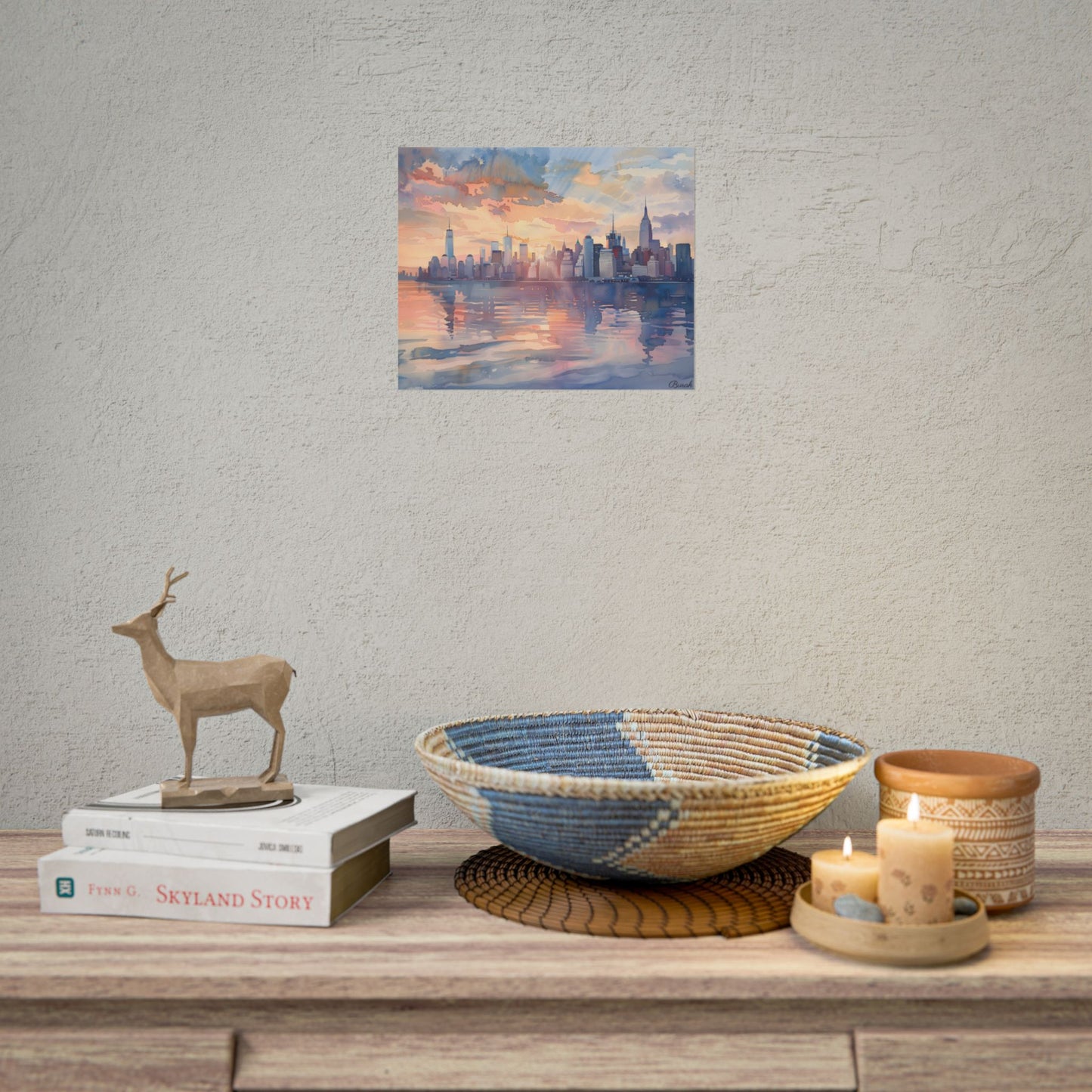 Watercolor New York City Sunset: Golden Hour Artwork - Poster