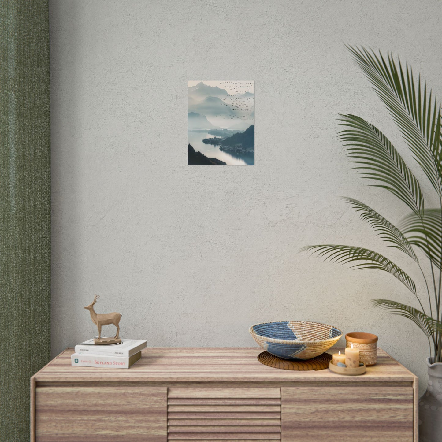 Serene Mountain Landscape: Bird's Eye View Art - Poster