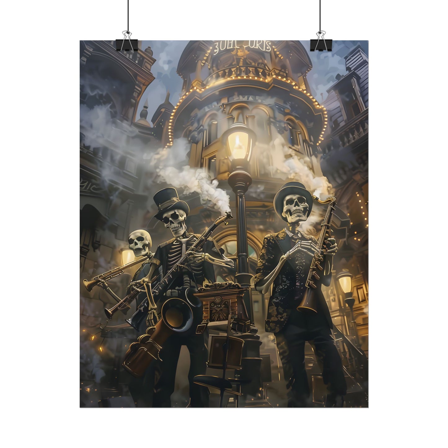 Victorian Skeleton Jazz Band: Nostalgic Lowbrow Art Piece - Poster