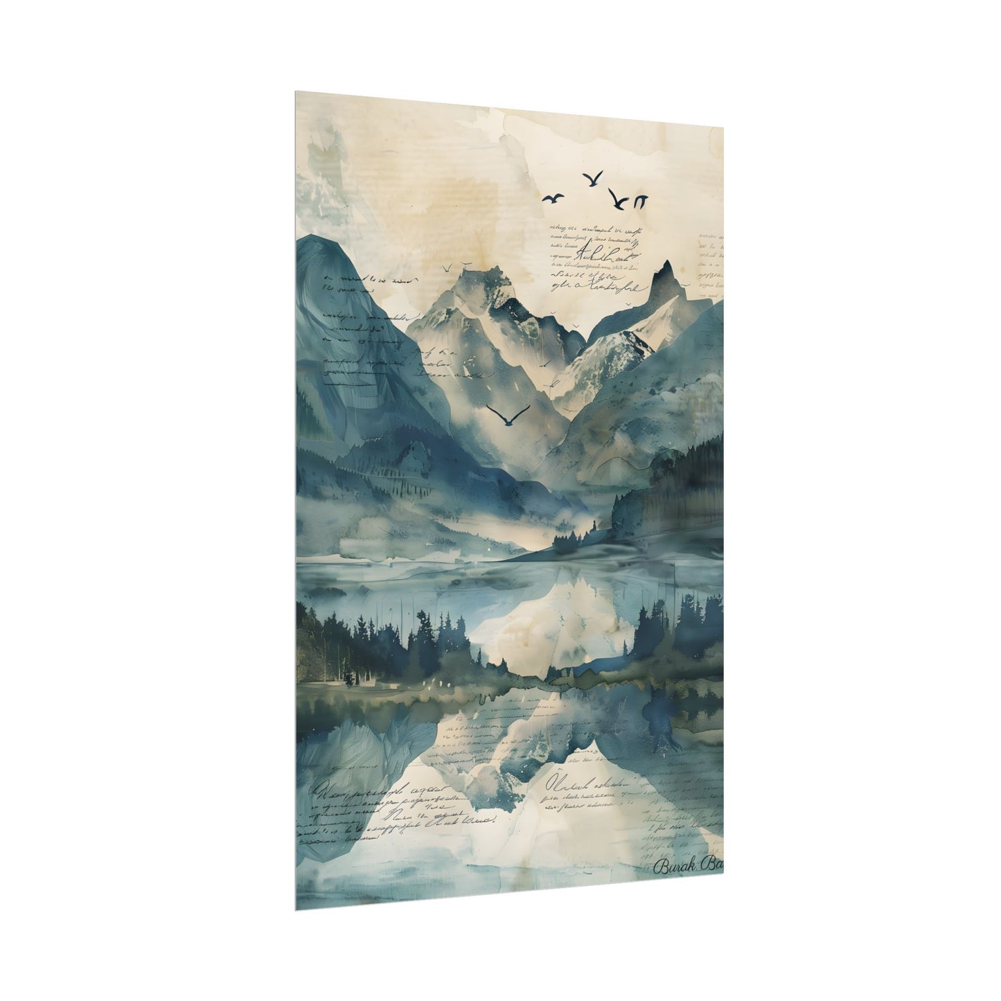 Serene Mountain Landscape: Wildlife Art with Birds in Flight - Poster