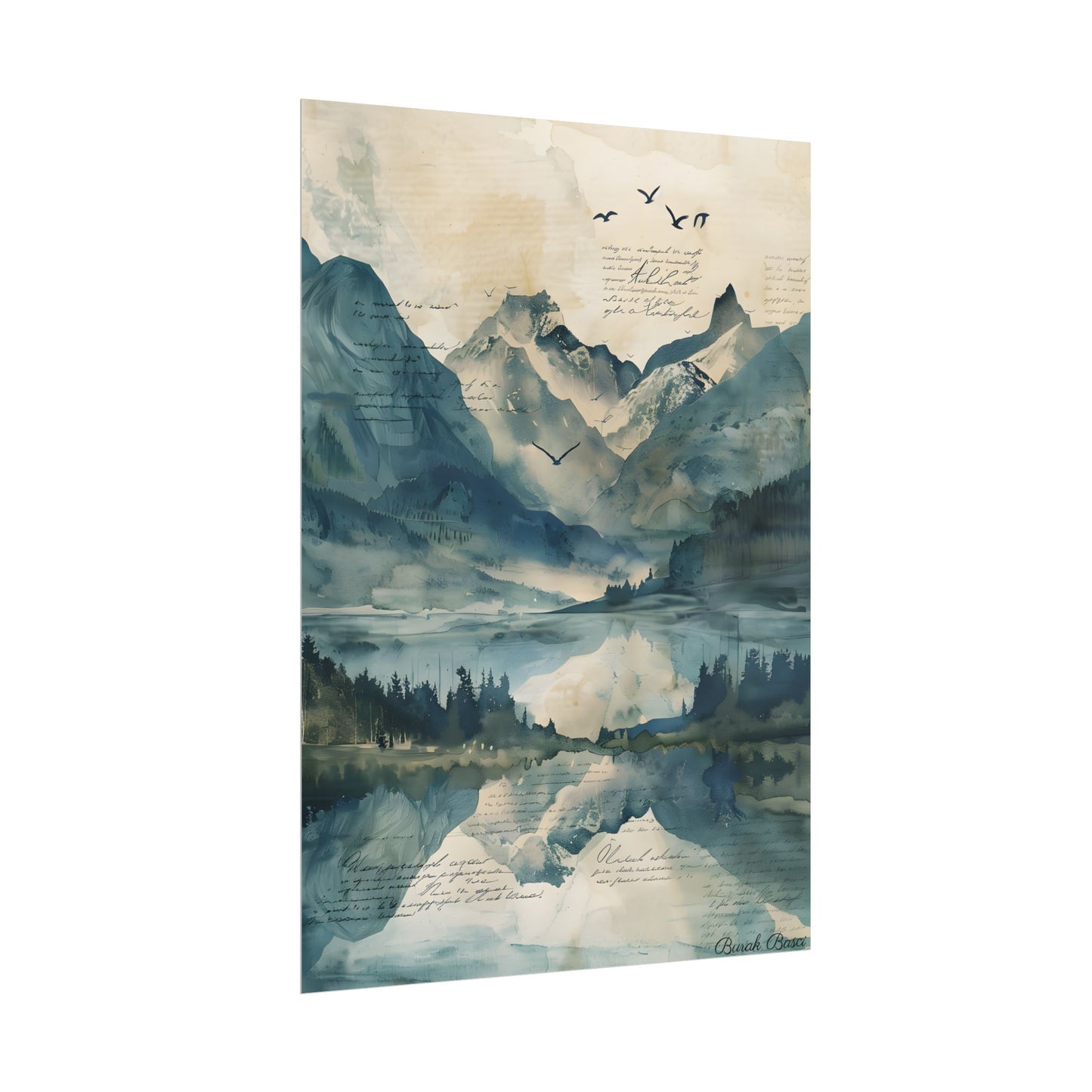 Serene Mountain Landscape: Wildlife Art with Birds in Flight - Poster